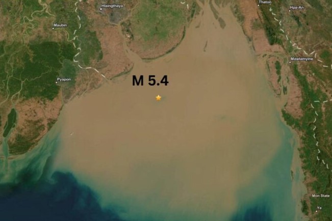 今（21）日台灣時間上午10時58分左右，緬甸外海發生規模5.4地震。（翻攝自X@ThaiEnquirer）
