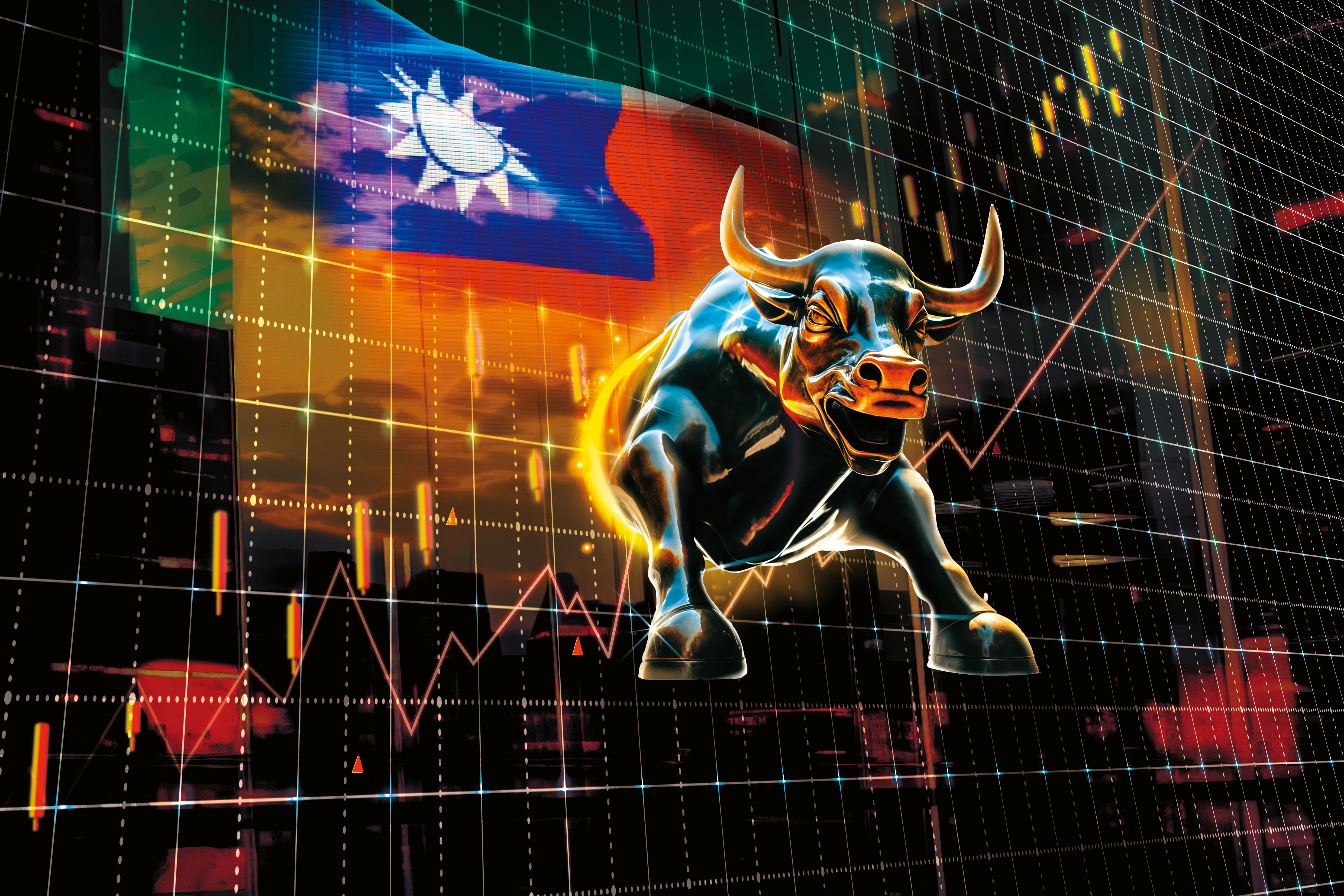 受惠大選行情，且升息、庫存去化步入尾聲，2024年台股可望再衝新高。（AI繪圖Midjourney生成，本刊美術組後製）