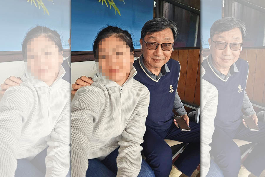 長榮大學已婚副教授張振平(右)偷吃小30歲的A小姐(左),2人還拍下甜蜜合照。(讀者提供)