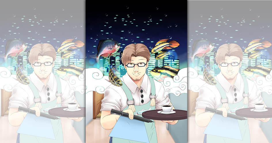 《水都物語》中的「夜光咖啡館」僅在深夜營運，客人可把煩惱、疑惑寫在紙條，店長會介紹合適的觀賞魚，療癒客人心靈。（海穹文化提供）