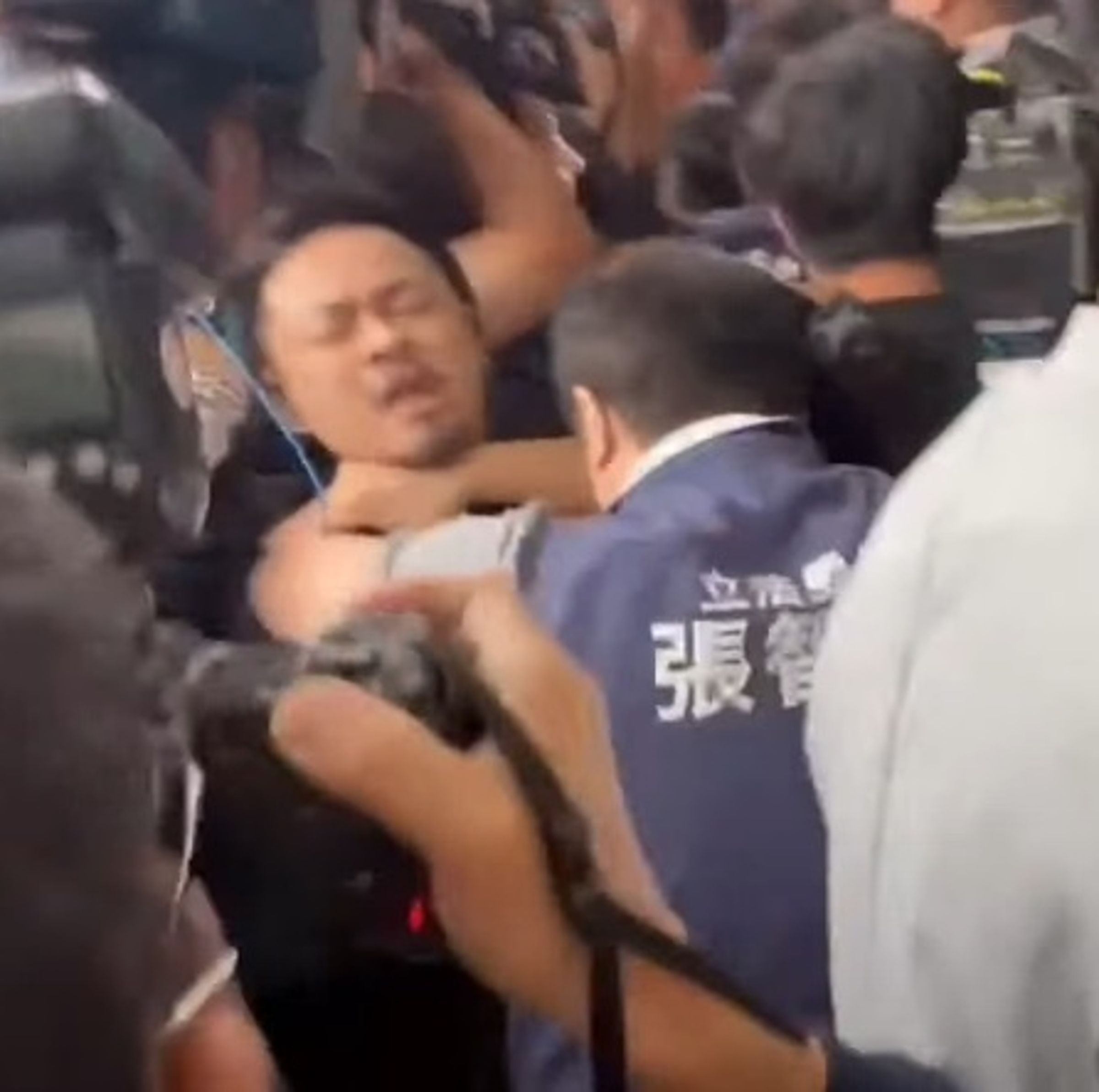 張智倫等人對洪申翰推擠拉扯，場面混亂。（翻攝網路）