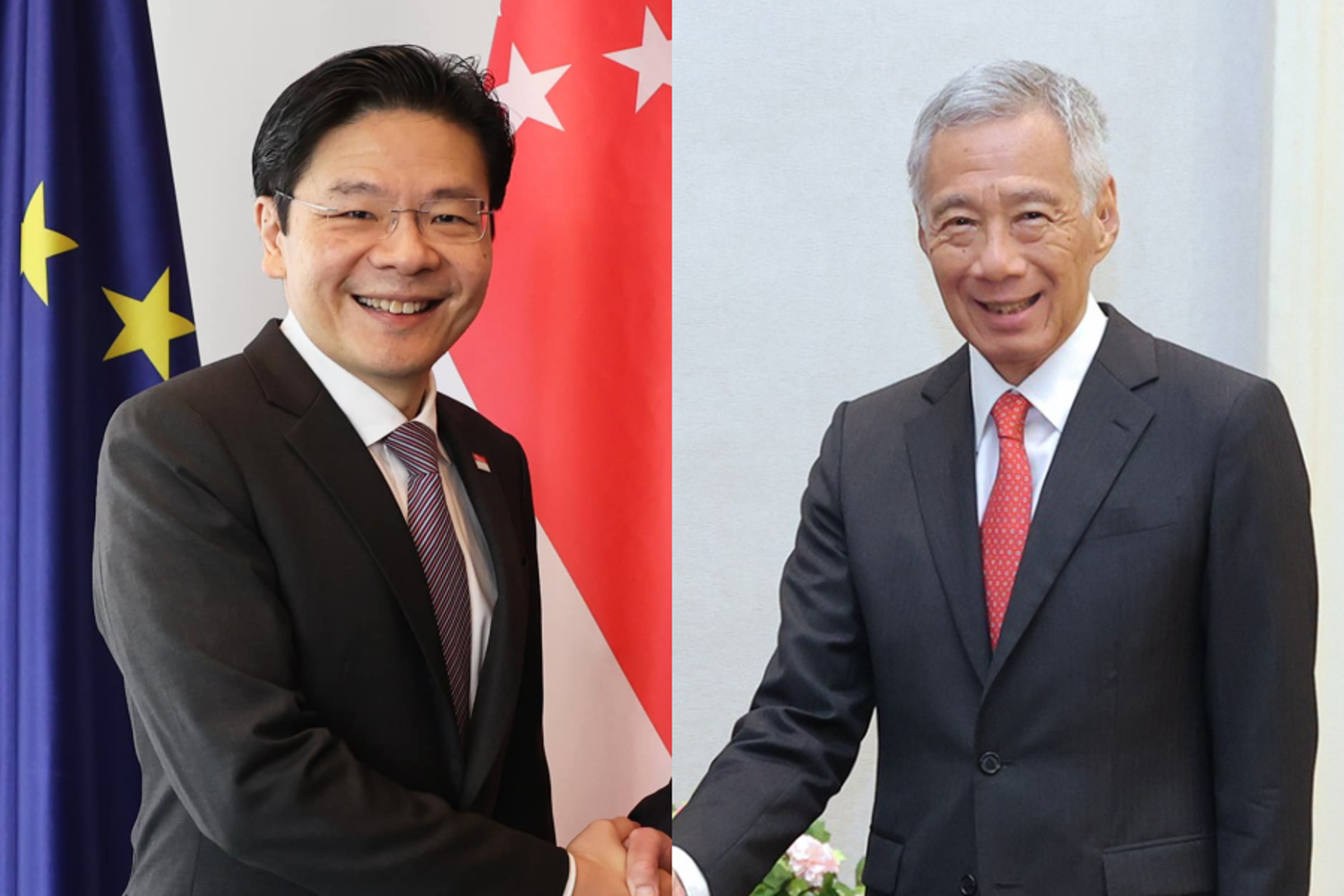 新加坡總理李顯龍(右)今正式宣布,下個月將把職務交棒給現任財政部長黃循財(左)。(翻攝自Lawrence Wong、Lee Hsien Loong臉書)