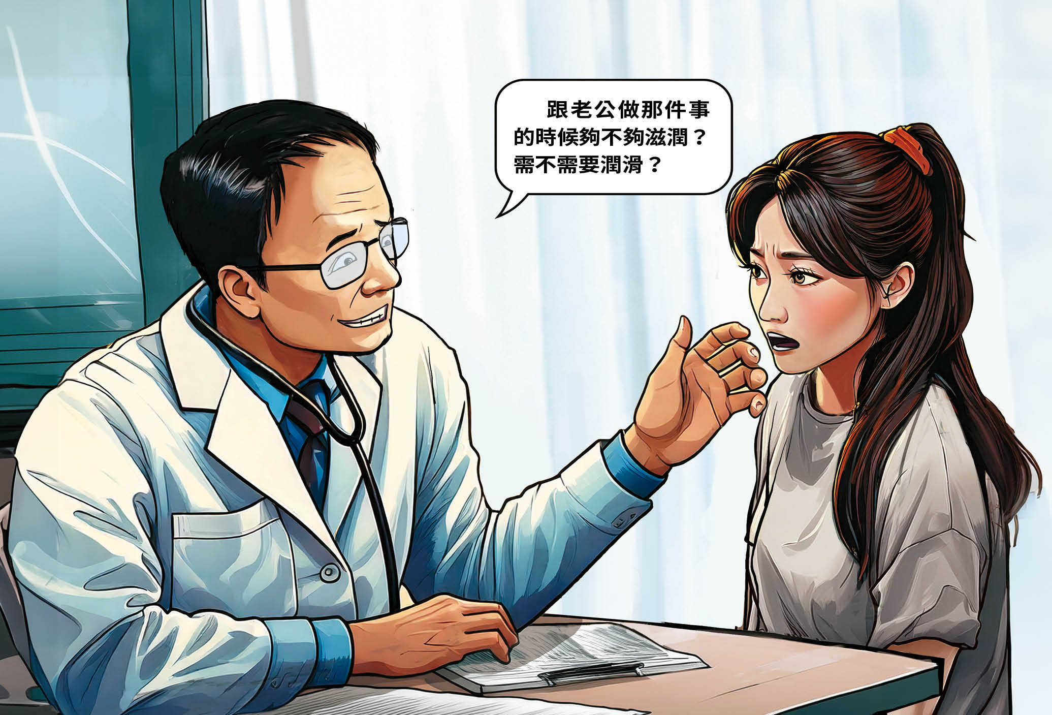 亞大名醫陳泰昌對女病患摸臉、襲胸、詢問房事細節，被認定性騷擾成立。（AI繪圖Adobe Firefly生成，本刊美術組後製）