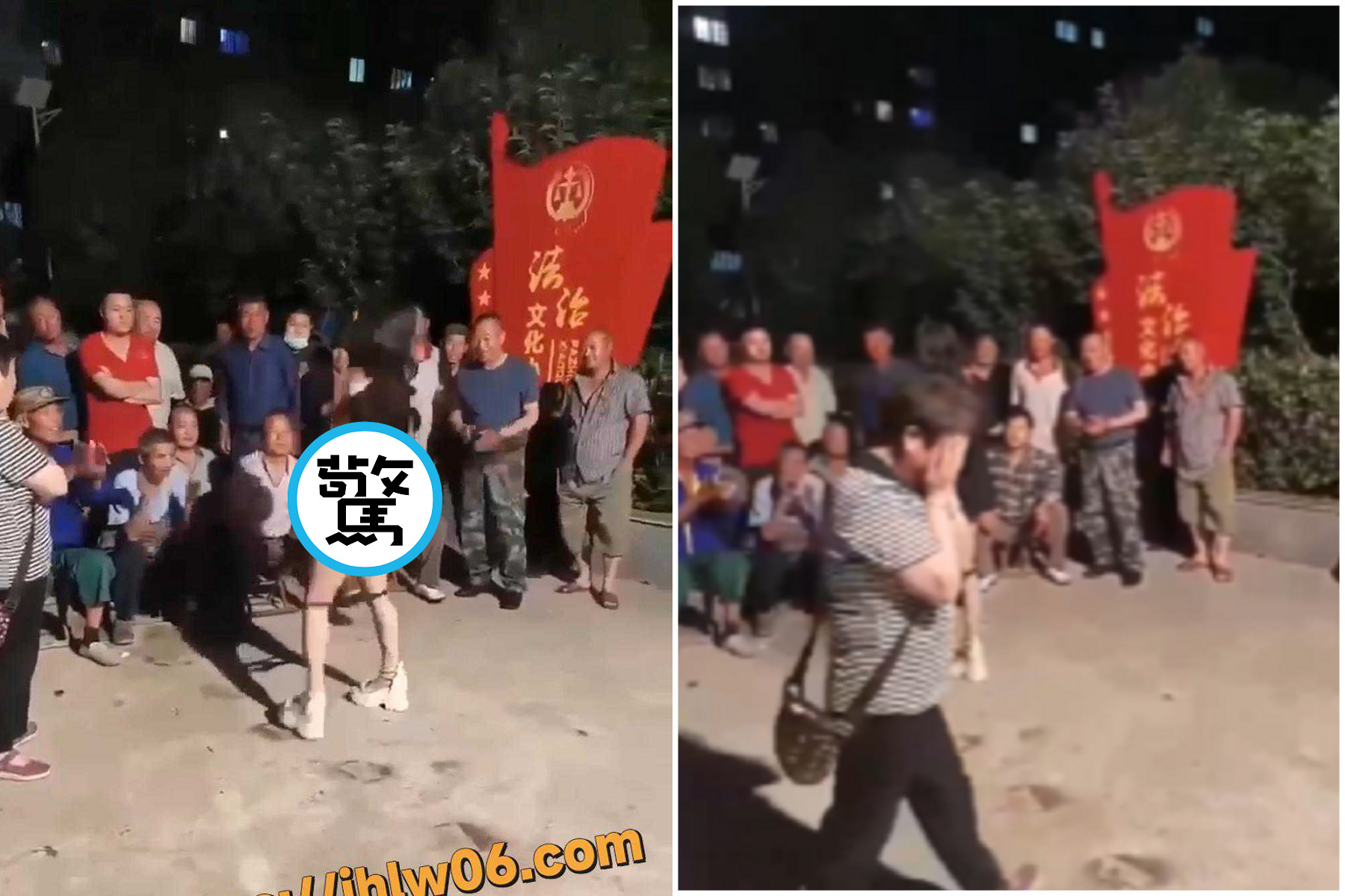 中國「法治文化」讓裸女跳廣場舞！男鄉民興奮緊盯，大媽不忍直視。（翻自《黑料網》）