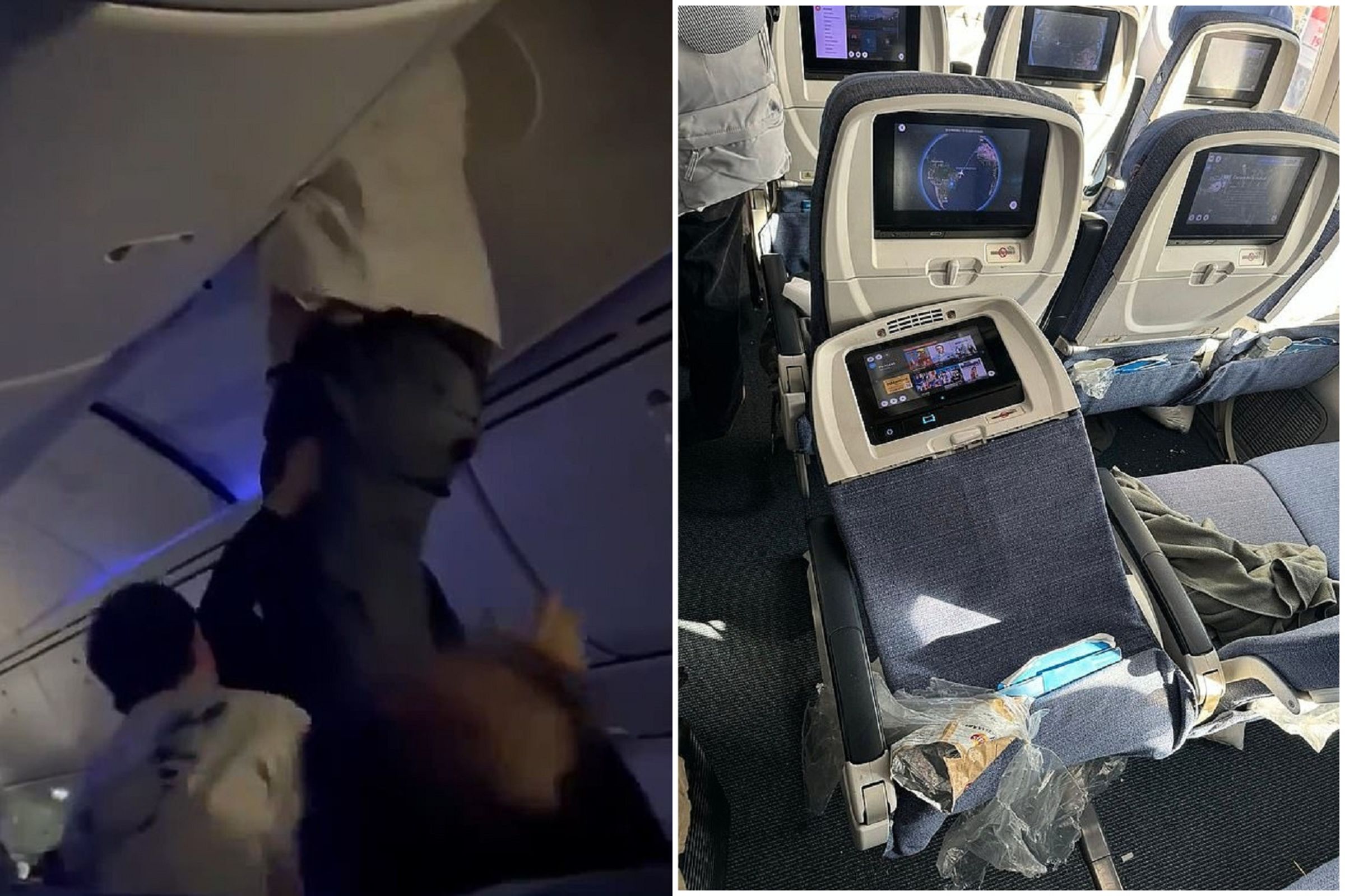 波音787夢幻客機遇恐怖亂流,乘客被彈出去卡艙頂!影片曝光。(翻自《每日郵報》)