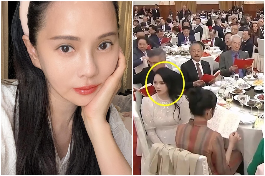 伊能靜昨晚被拍到出席中國國慶招待會。（翻攝自微博、央視新聞）