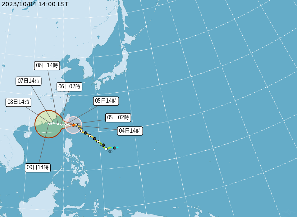 中颱「小犬」來勢洶洶，花蓮縣政府稍早率先宣布，今晚6時起至明全縣停班停課。（翻攝自氣象署）