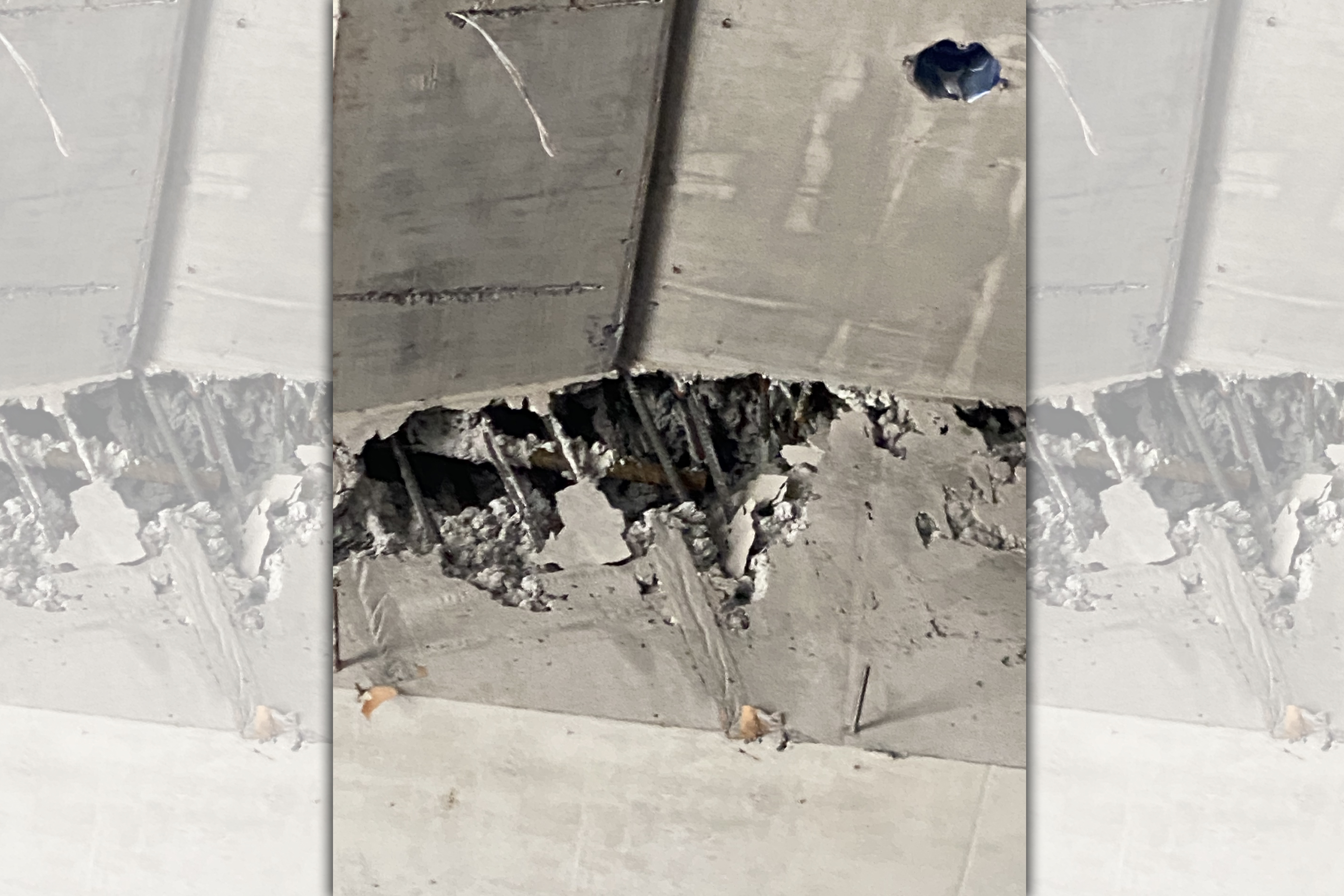 亞太棒球場梁柱遭爆灌漿不實、鋼筋裸露。（讀者提供）