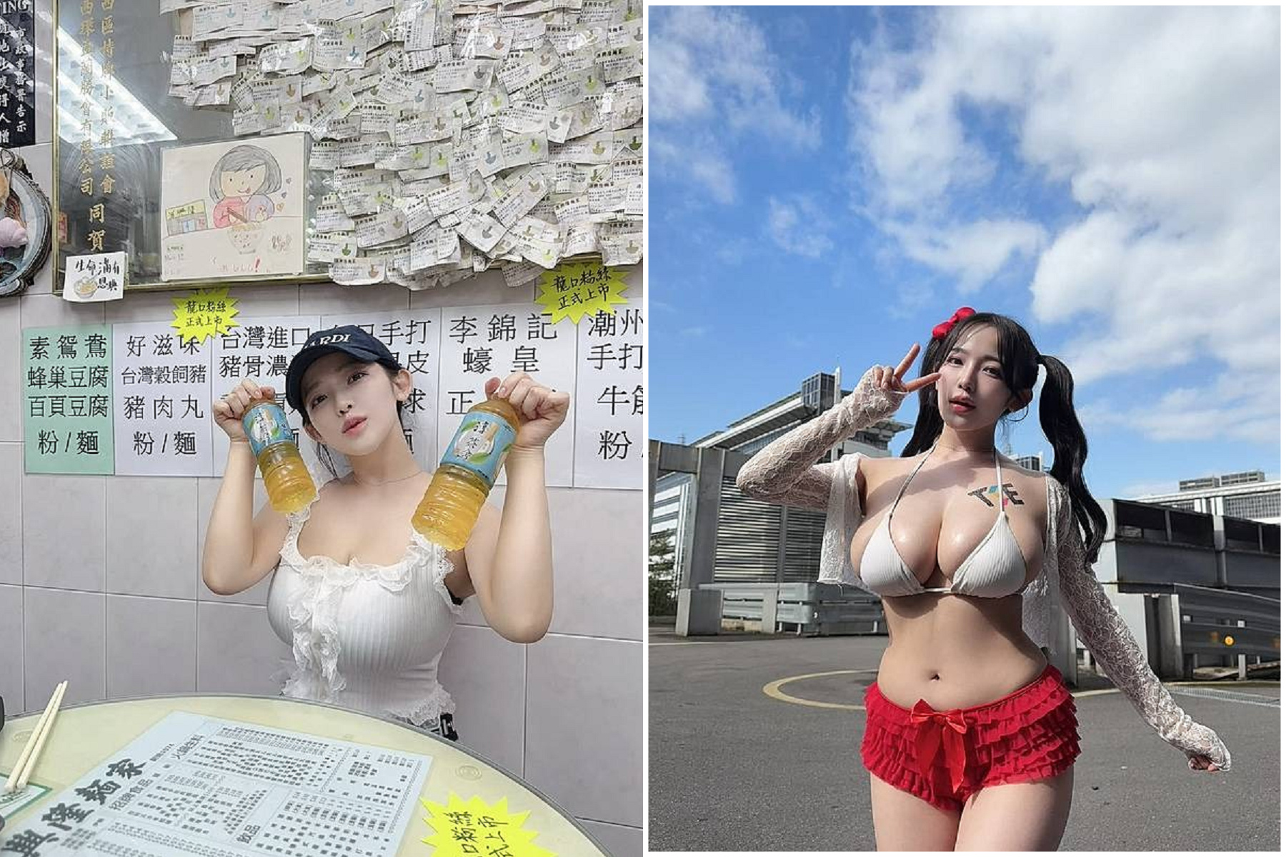 最巨「正妹熱波師」又來囉！吃美食「波濤胸湧」，意外和台灣豬同框。（翻自IG）