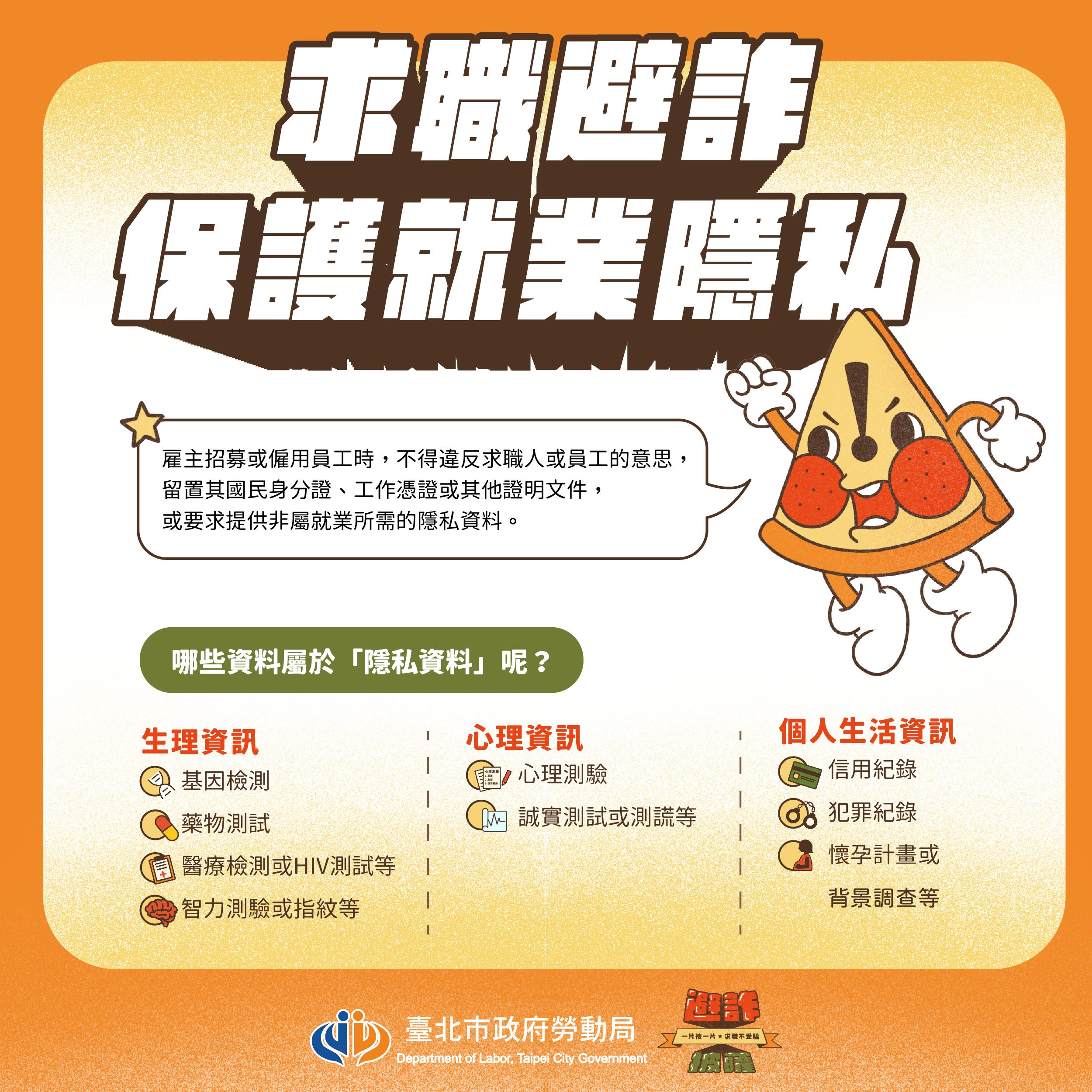 求職者可向雇主表達拒絕提供非屬就業所需的隱私資料。(台北市勞動局提供)