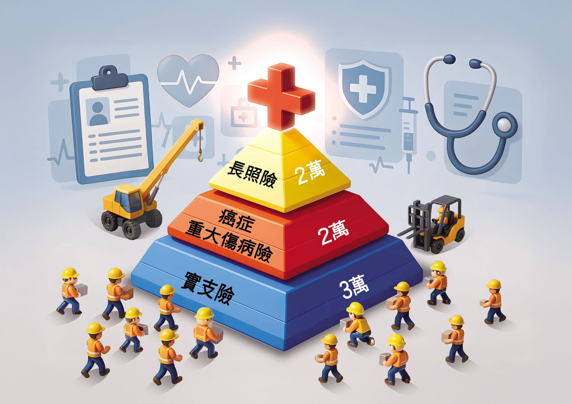 醫療大通膨來襲,花3萬元能做好基本醫療保障,如果預算拉高到7萬元,則能含括癌症及長照險。(AI繪圖Adobe Firefly生成,本刊美術組後製)