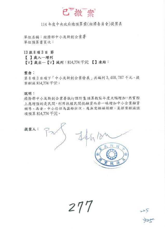國民黨團則秀出預算提案表，抨擊總統府公然造謠，要求張惇涵立即公開道歉。（國民黨團提供）