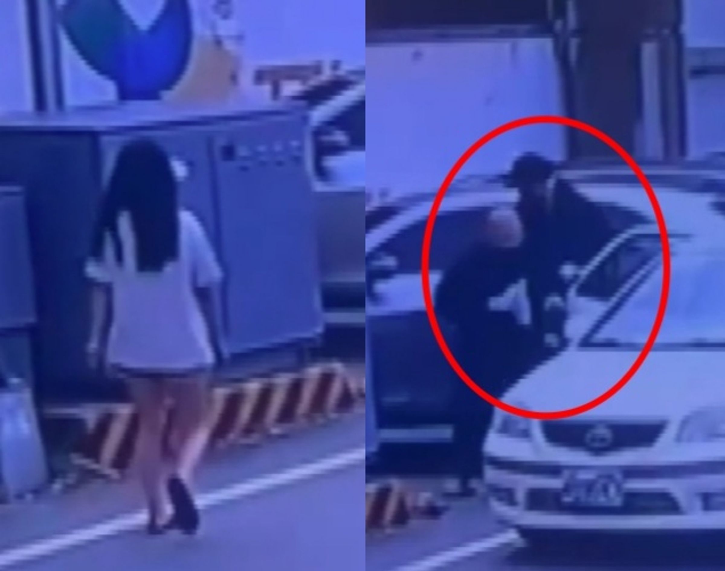 一名人妻在準備取車時,被埋伏的歹徒們強行拖上車載走。(翻攝畫面)