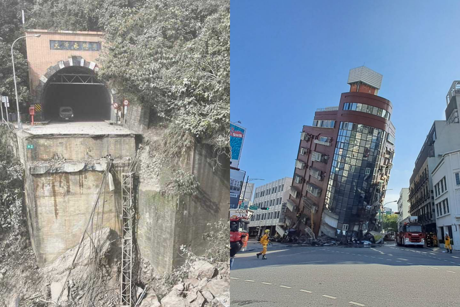 強震來襲,花蓮大清水隧道和天王星大樓等地都出現災情。(左圖為讀者提供)
