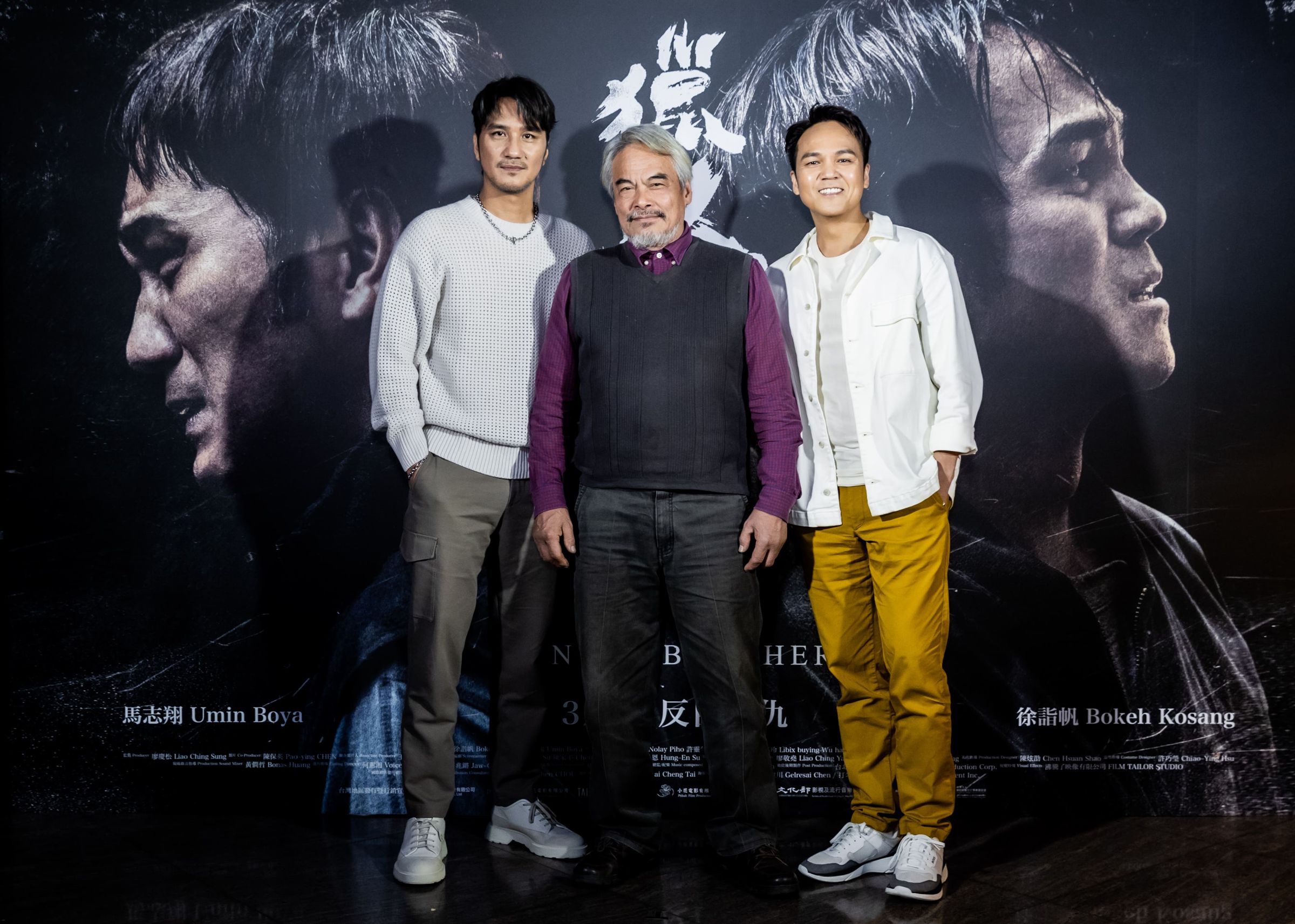 （左起）馬志翔、林慶台、徐詣帆繼《賽德克・巴萊》再度合體出演《獵人兄弟》。（牽猴子提供）