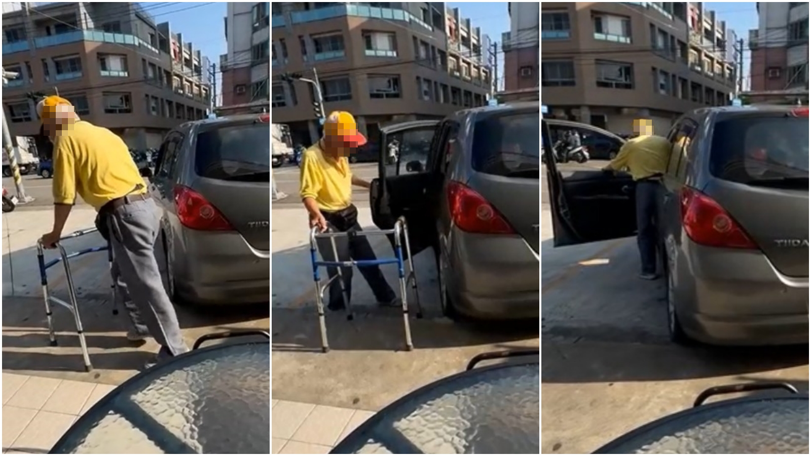 台中行動不便阿北開門坐上駕駛座，網友嚇壞。（翻攝爆料公社公開版）