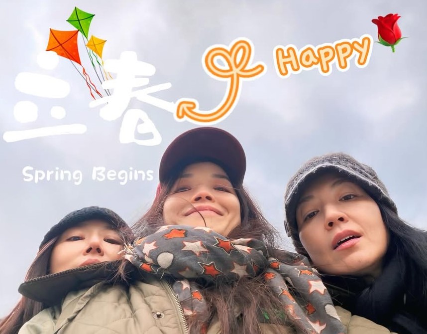 林心如（左起）、舒淇、林熙蕾在立春這天出遊玩，分享「死亡角度」照片。（翻攝sqwhat IG）