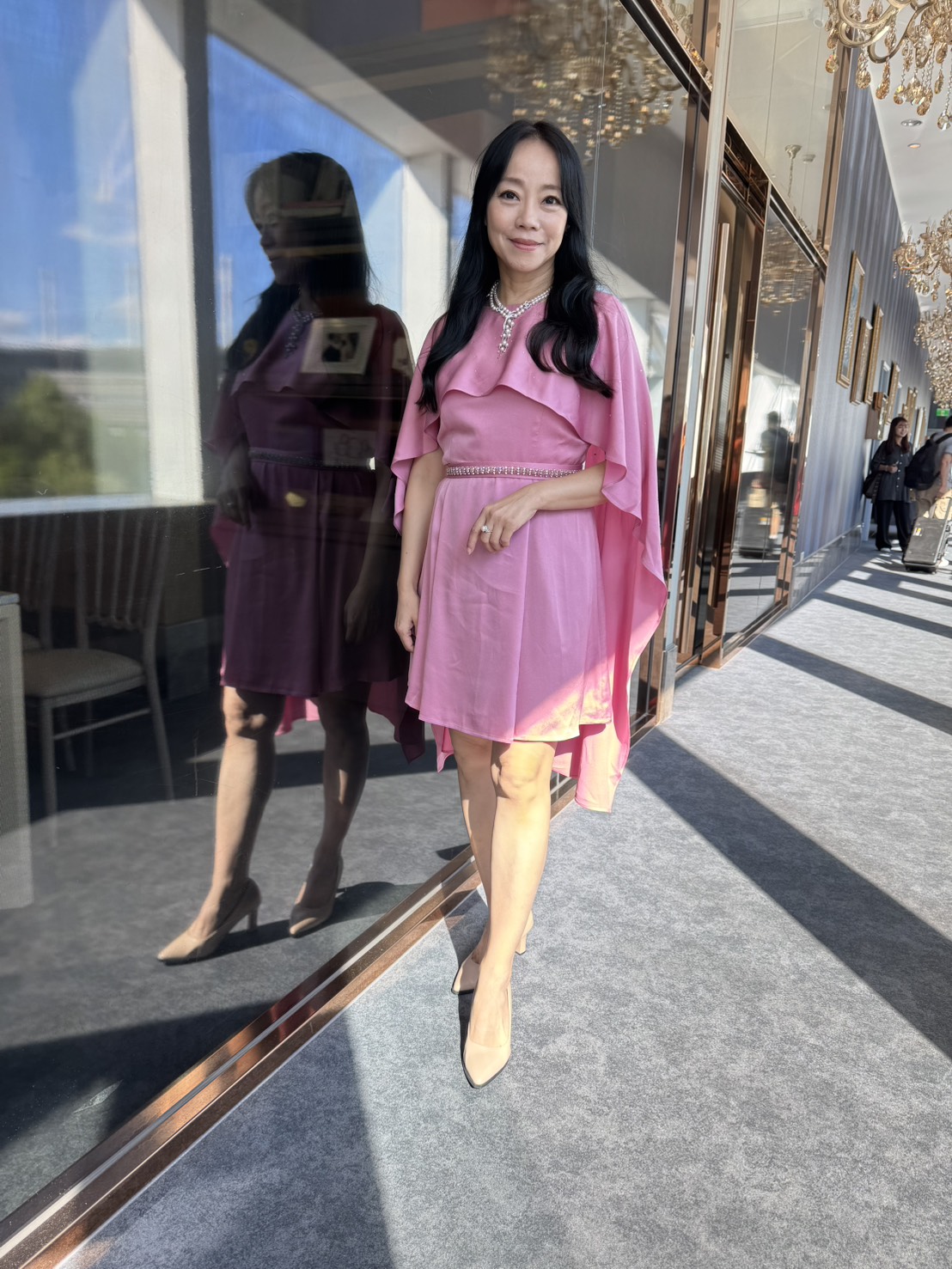 范瑞君因金鐘獎當天有舞台劇演出，今天特別盛裝出席入圍酒會。