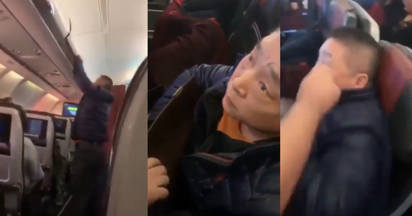 伊朗乘客連續對竊賊施以耳光，過程中其他人也轉頭觀看騷動。（翻攝畫面）