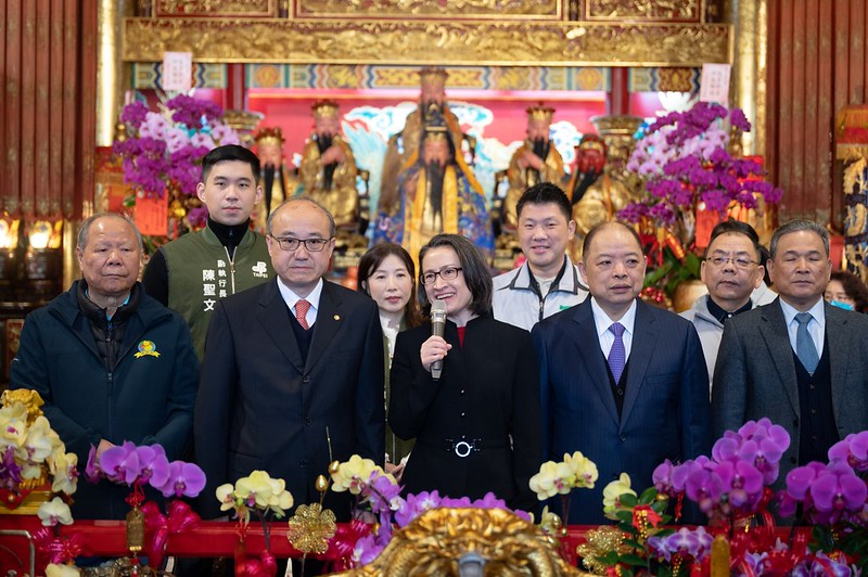 副總統蕭美琴在台北市指南宮舉行的「玉皇聖誕護國祈安禮斗大法會」致詞。（總統府提供）