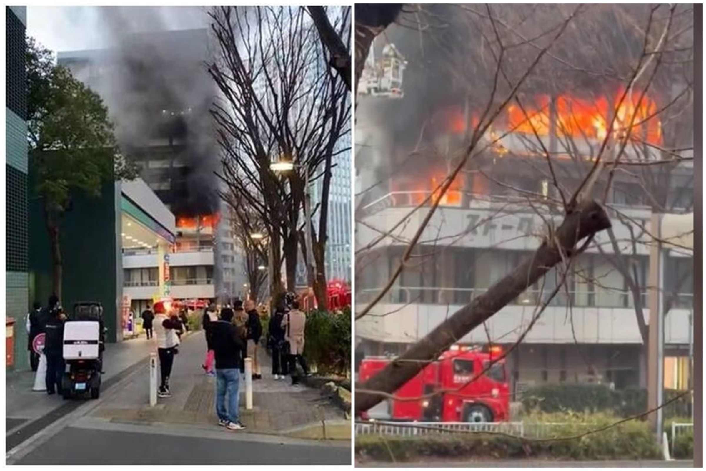 東京新宿稍早傳出一棟建築物發生火警。(翻攝自X)