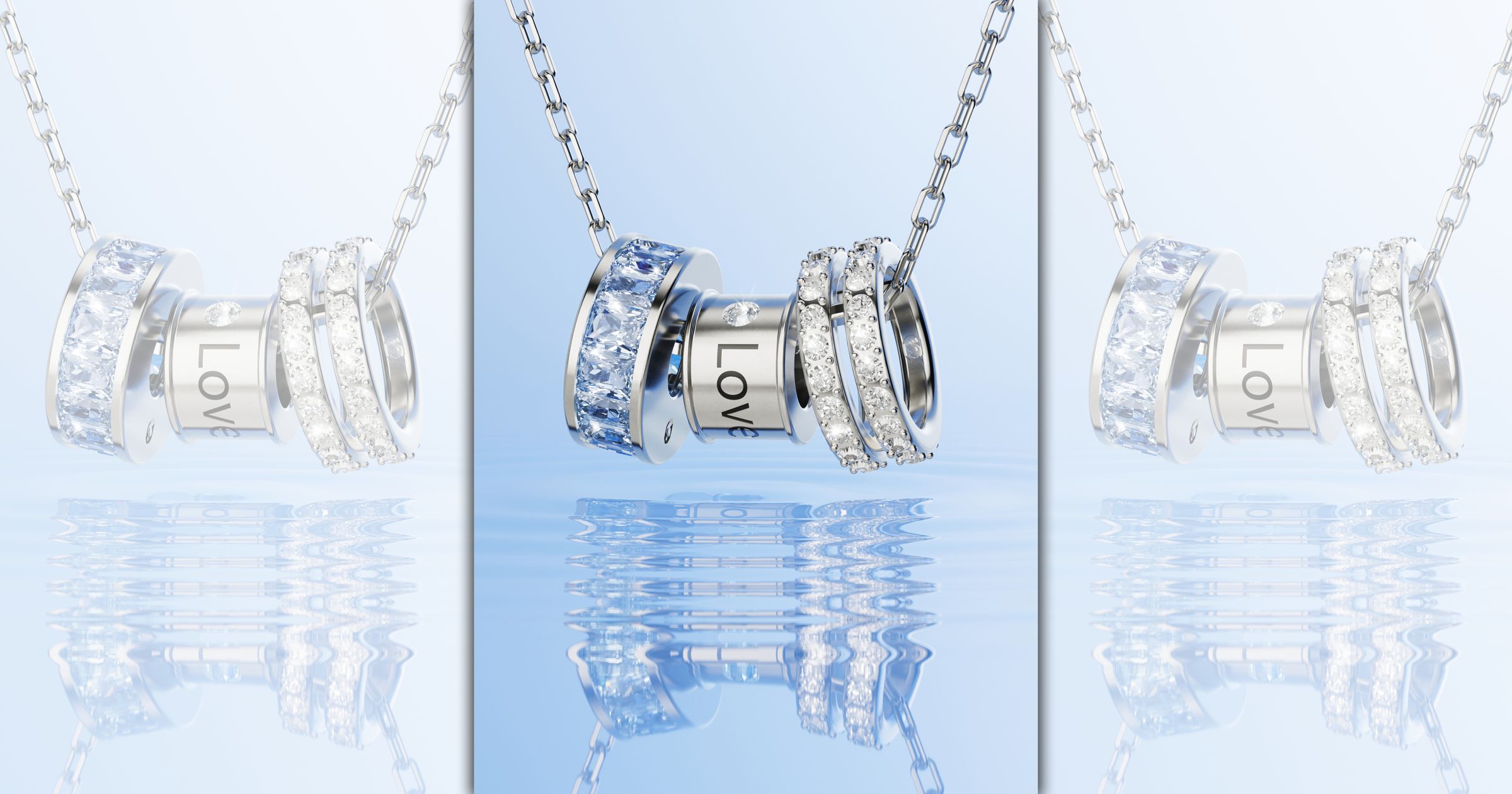 SWAROVSKI的Connexus系列以內環鐫刻著的「Love Is Around」蜜語、能讓內外環緊密融合的磁吸設計,傳達觸人心弦的甜蜜愛戀。(SWAROVSKI提供)