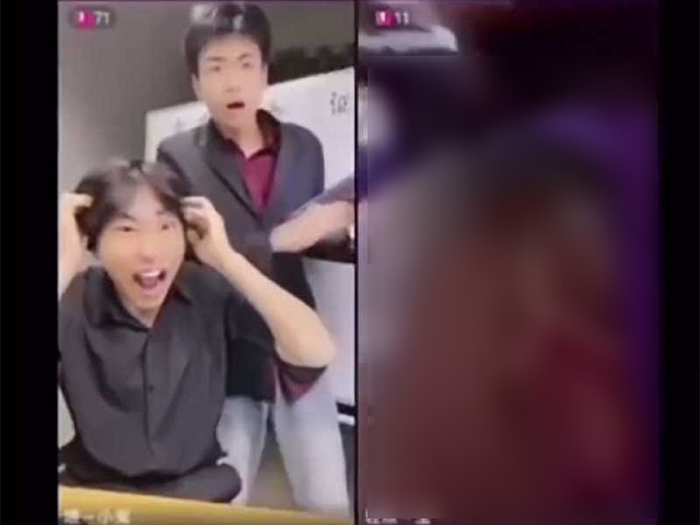 男主播時而受驚,時而看呆。(翻自《黑料網》)