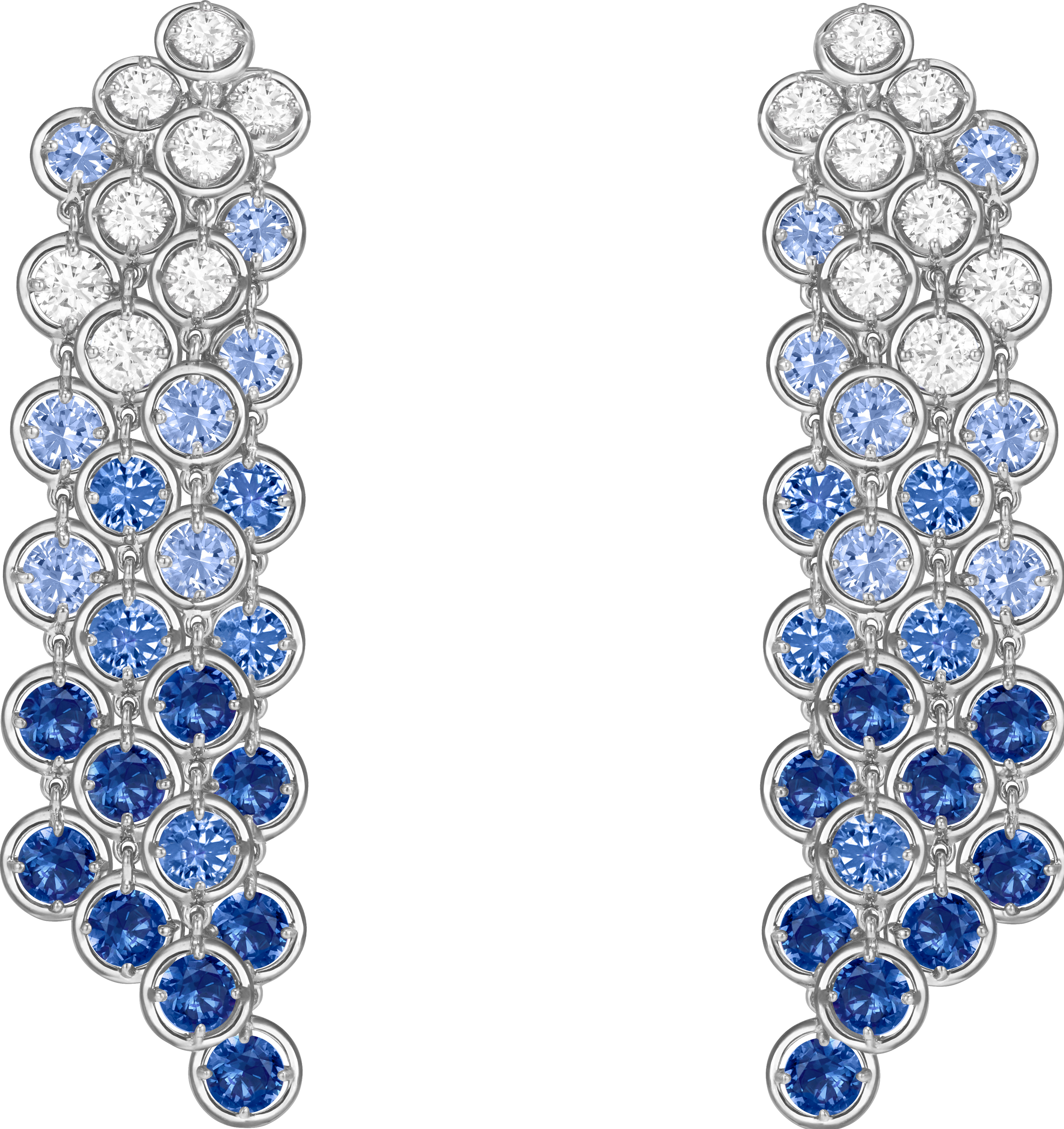 Palmyre耳環，4行設計（白K金、藍寶石、鑽石）。（Van Cleef & Arpels提供）       