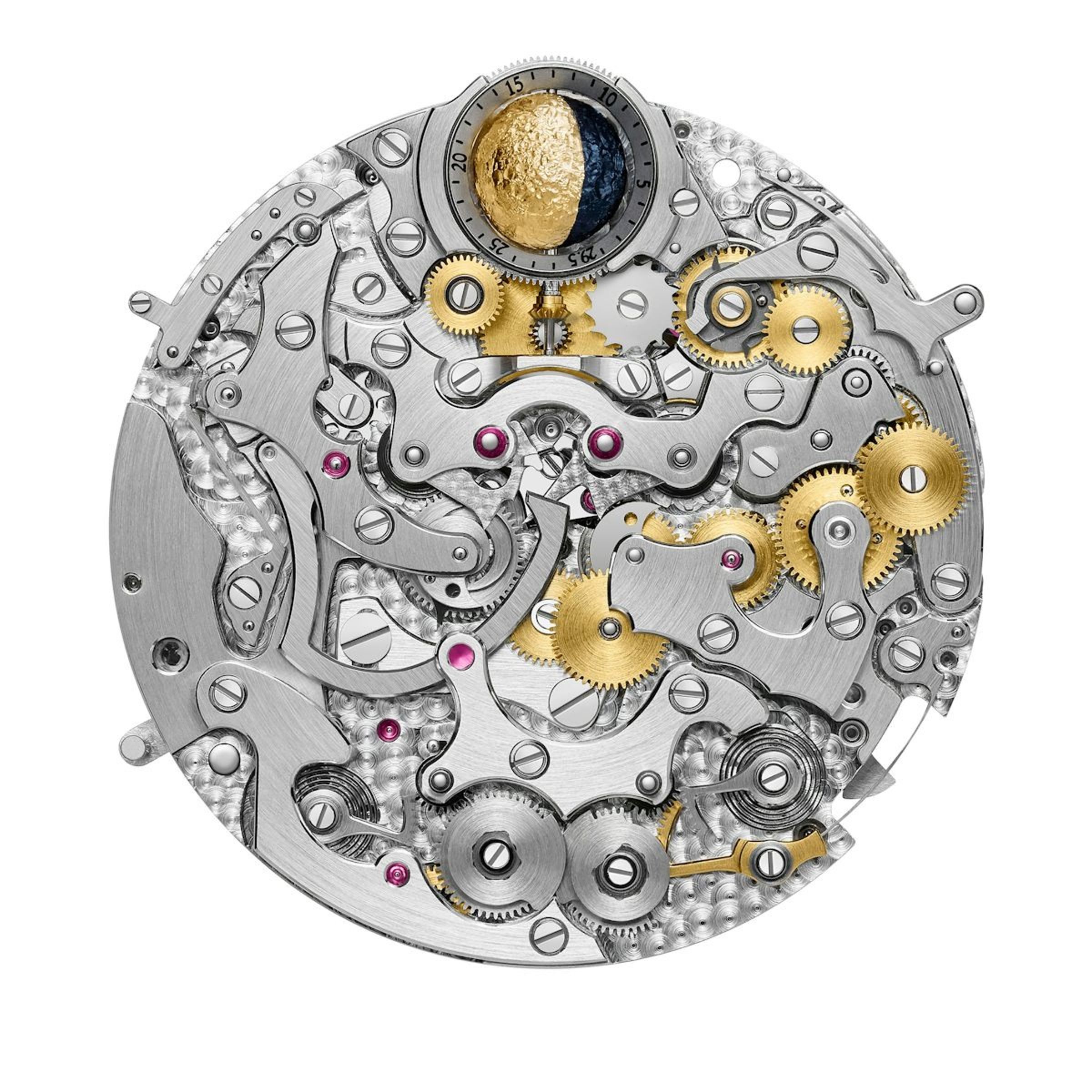 Calibre 3670 機芯專為Tribute to the Quest of Time研發,具 5Hz 振頻與 144 小時動力儲存,採用逆跳與人偶顯示模組,共含 512 枚零件,通過日內瓦印記認證,細節修飾極致。