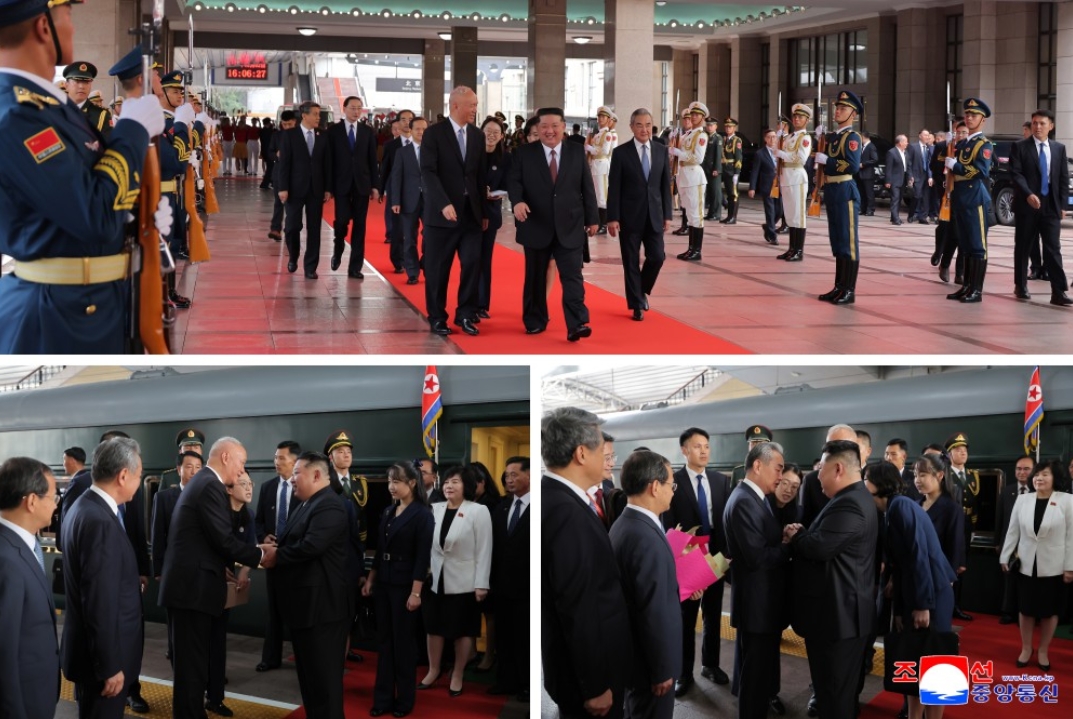 北韓官媒昨日第一時間曝光金正恩抵達北京的畫面。（翻攝自朝中社官網）