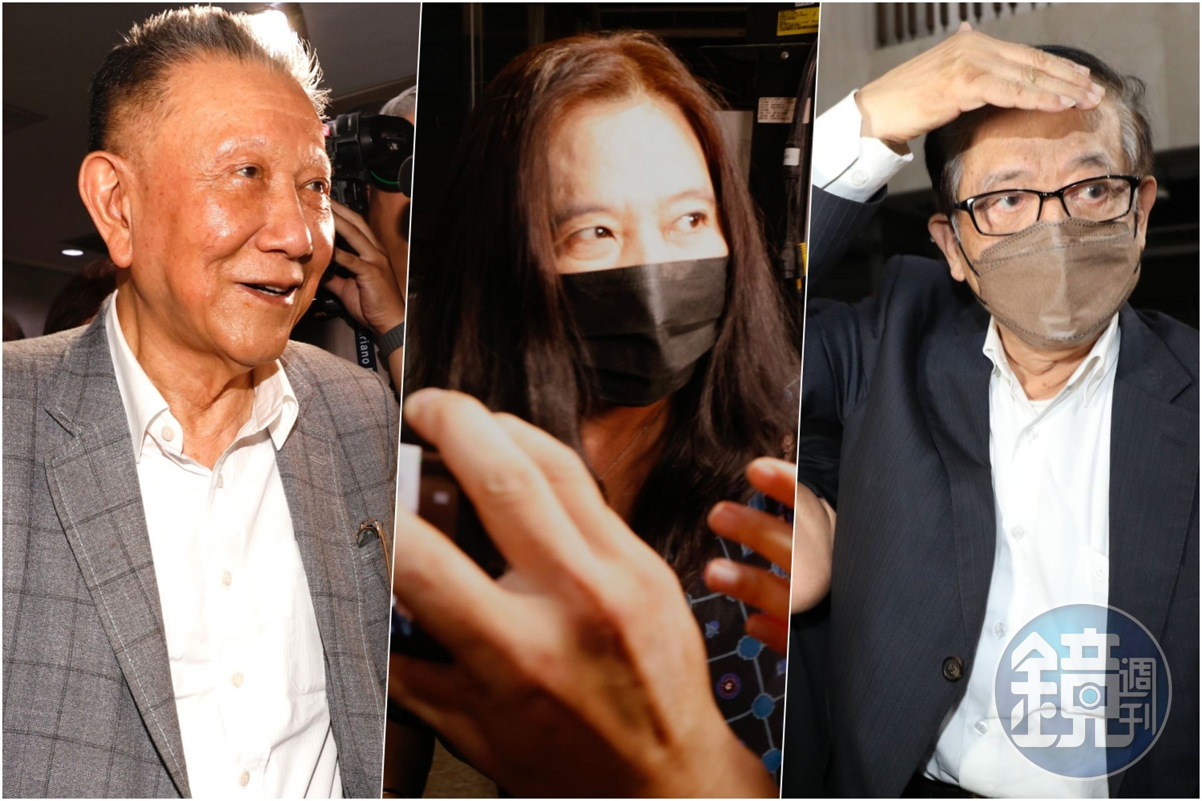 沈慶京(左起)、應曉薇等人被認為罪嫌重大有逃亡串證之虞,遭聲押禁見;陳玉坤被以1,200萬元交保。