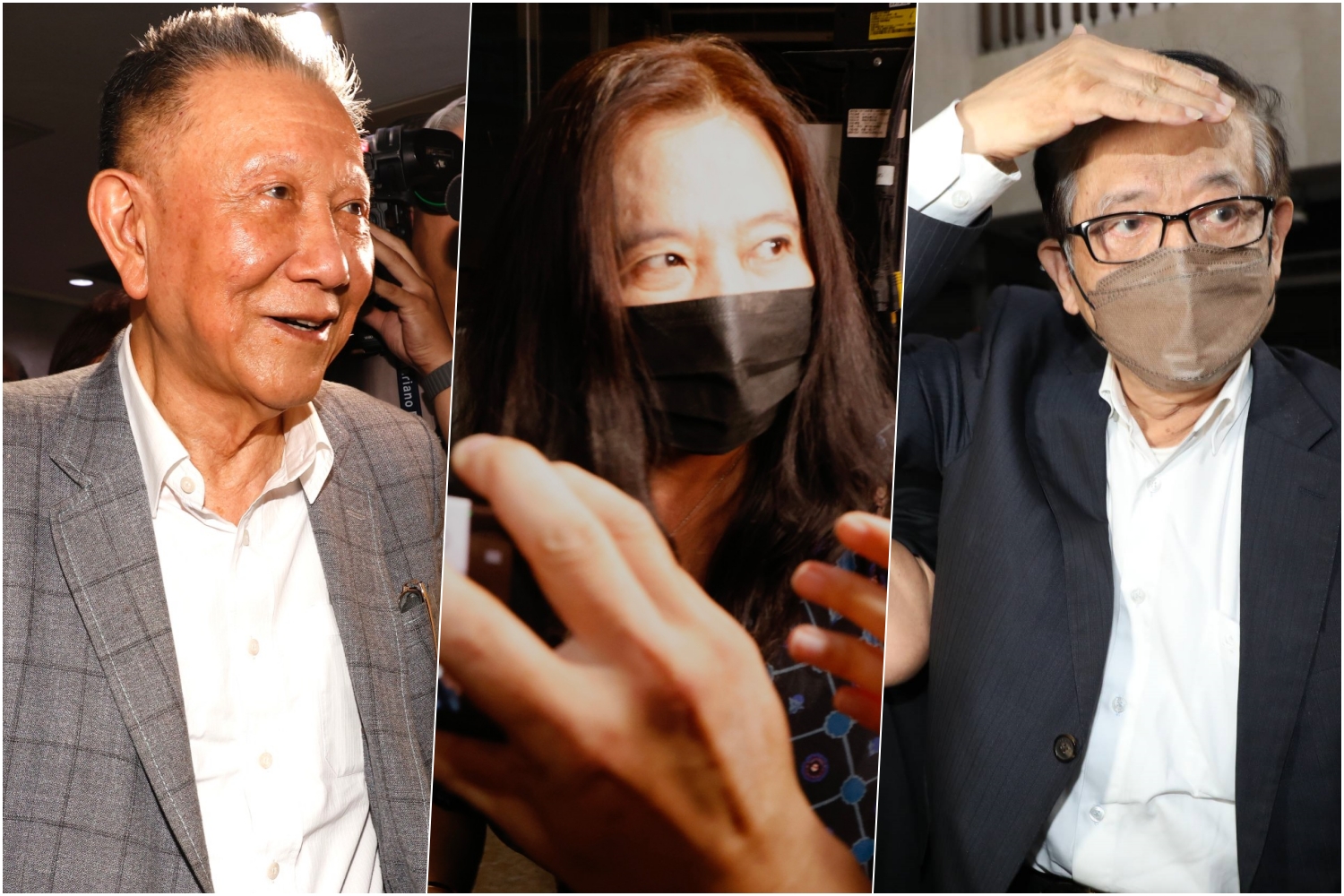 沈慶京（左起）、應曉薇等人被認為罪嫌重大有逃亡串證之虞，遭聲押禁見；陳玉坤被以1,200萬元交保。