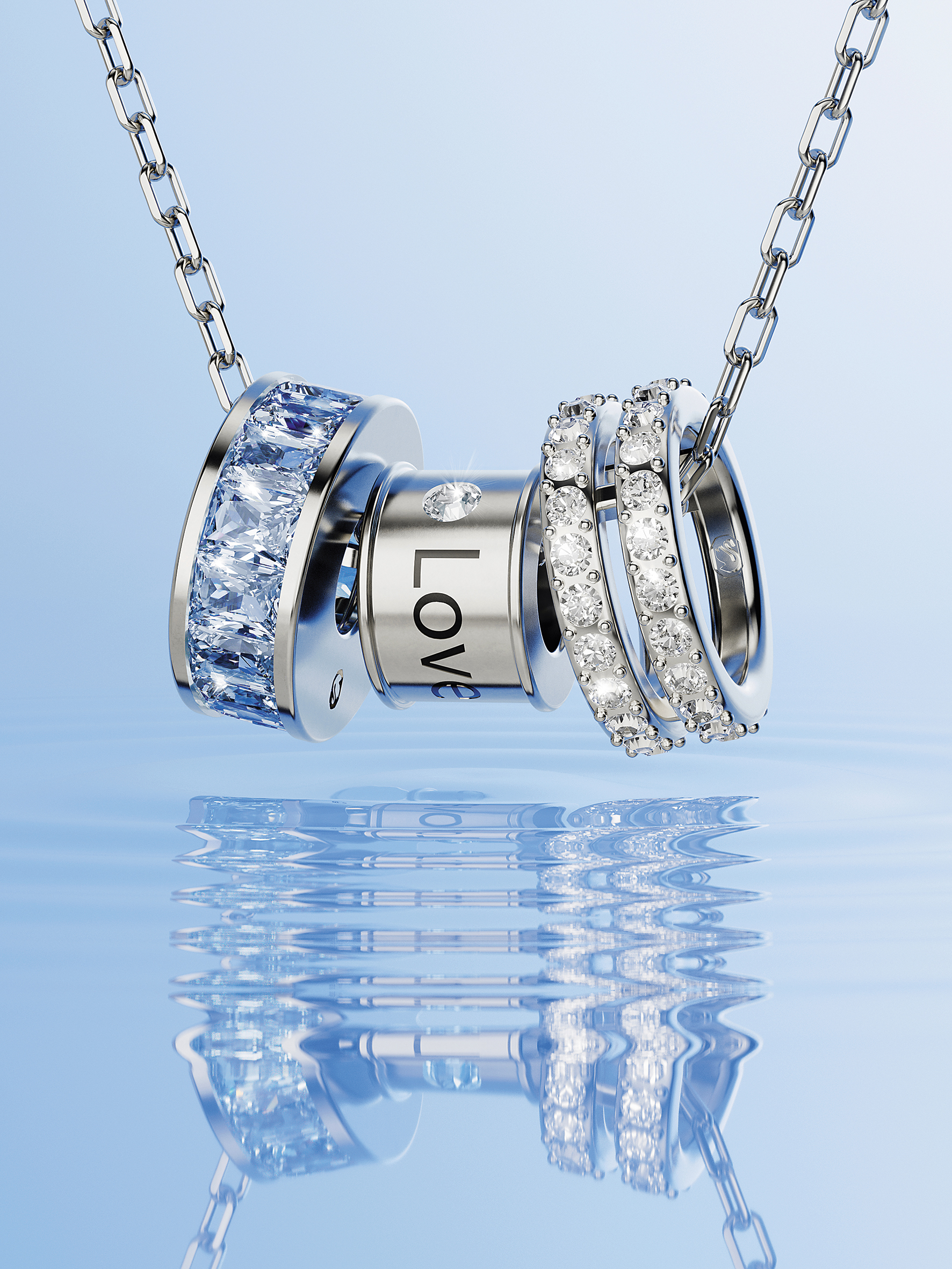 SWAROVSKI的Connexus系列以內環鐫刻著的「Love Is Around」蜜語、能讓內外環緊密融合的磁吸設計,傳達觸人心弦的甜蜜愛戀。(SWAROVSKI提供)