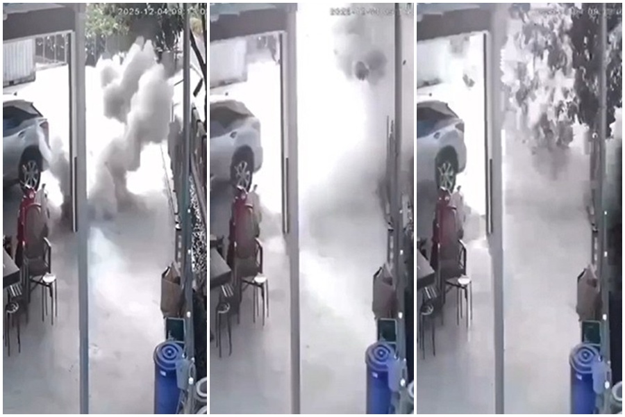 陸軍砲測中心進訓部隊4日上午在彰化縣溪州鄉實砲演練出包，榴彈射偏波及3戶民宅。（翻攝畫面）