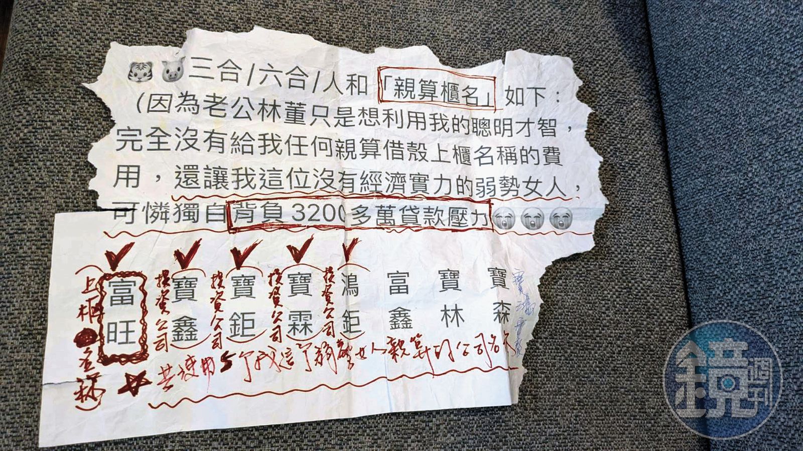 「富旺」等集團名字都是施小姐算出來的好名字。（讀者提供）