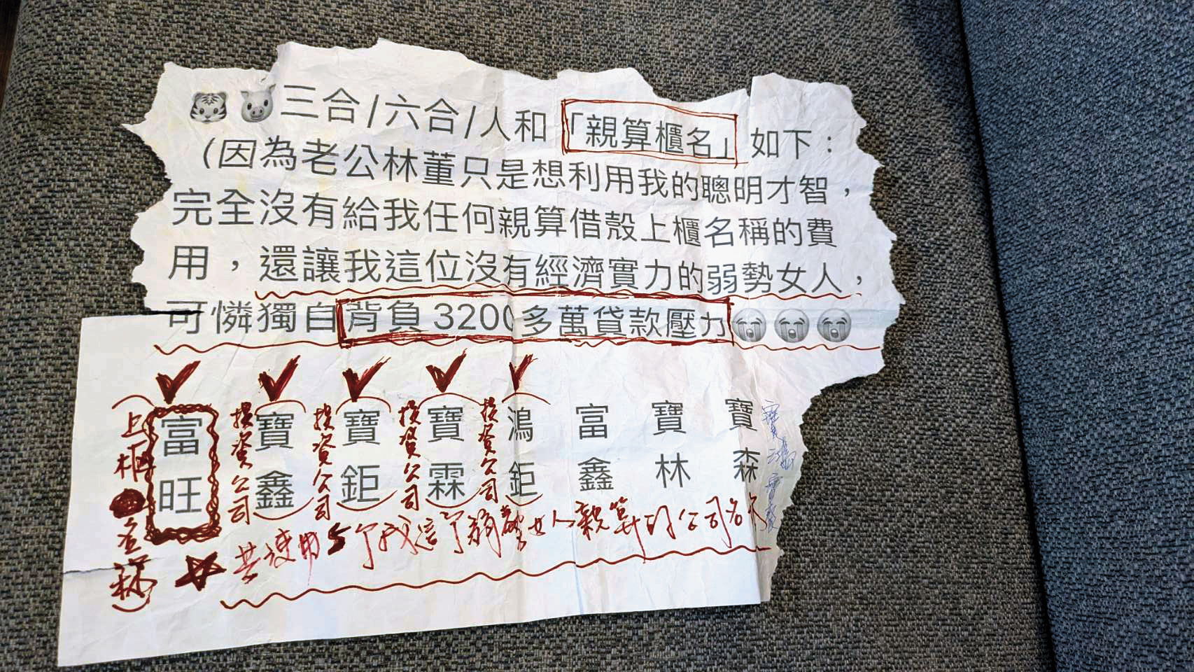 「富旺」等集團名字都是施小姐算出來的好名字。（讀者提供）
