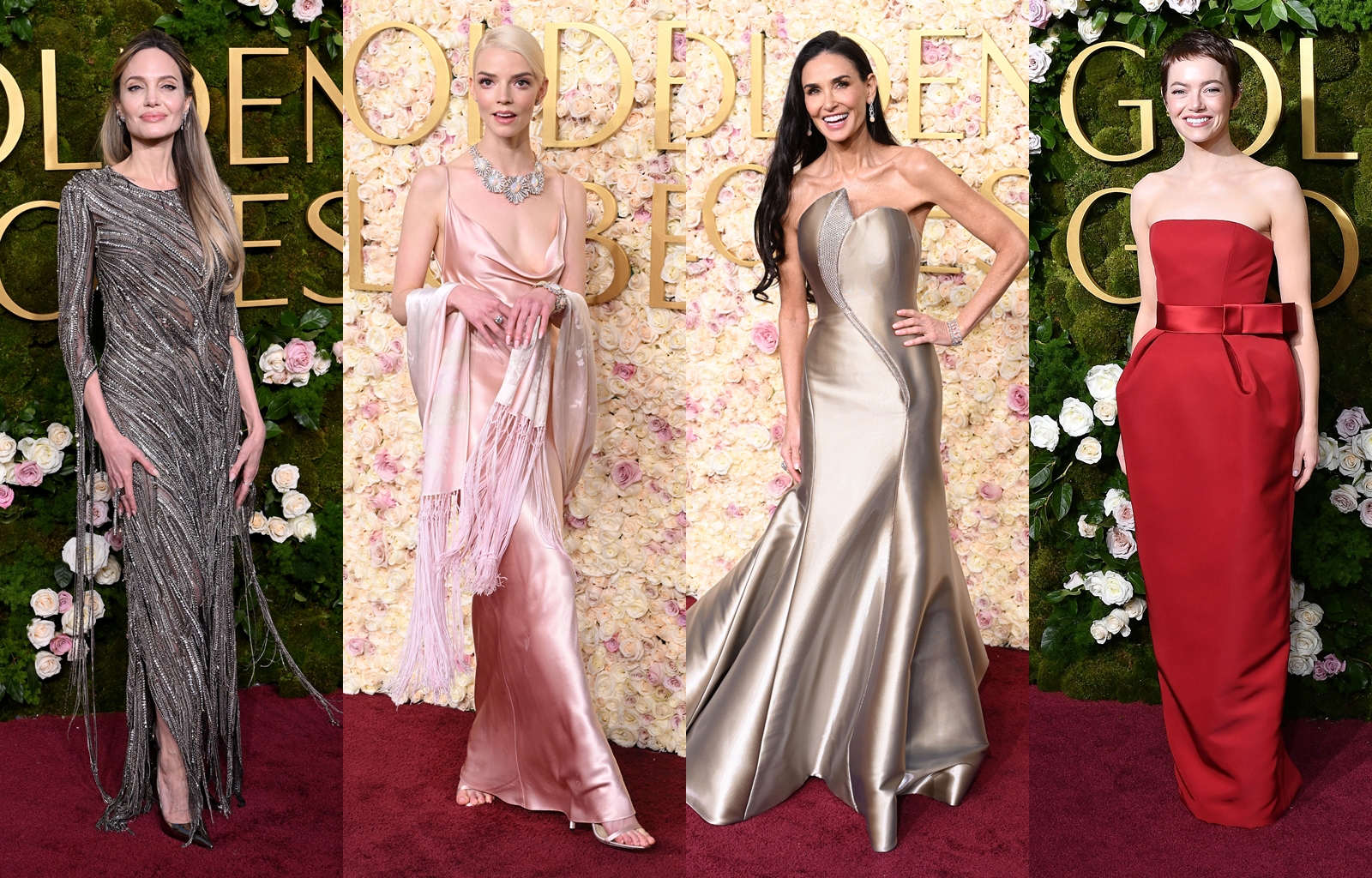 第82屆金球獎好萊塢明星們新年第一炮的爭奇鬥豔花了不少心思。（東方IC）