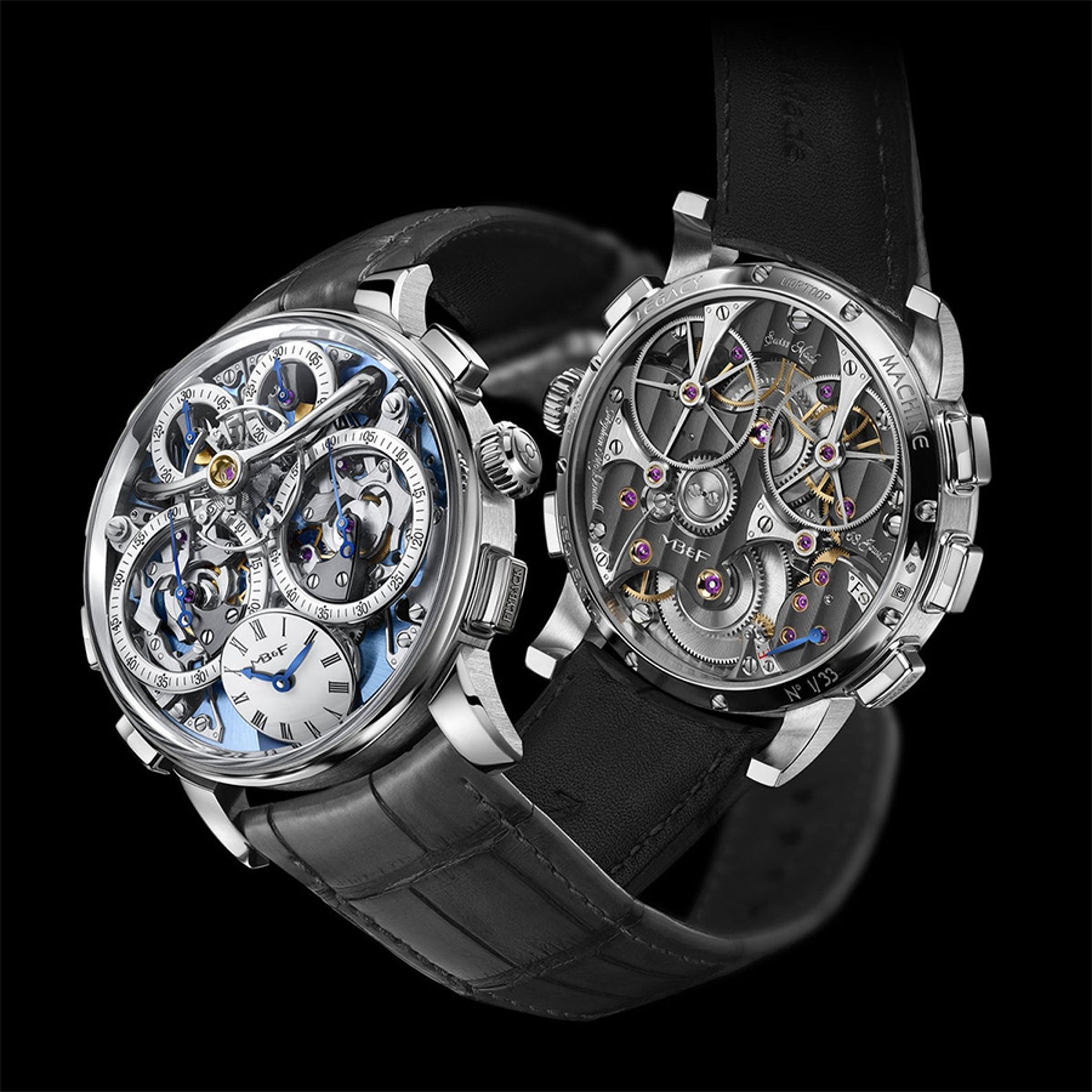 MB&F LM Sequential Flyback Platinum|錶徑42mm/鉑金錶殼/時、分指示;飛返計時碼錶/手上鍊機芯/防水80米/定價NT$7,550,000(限量33只)