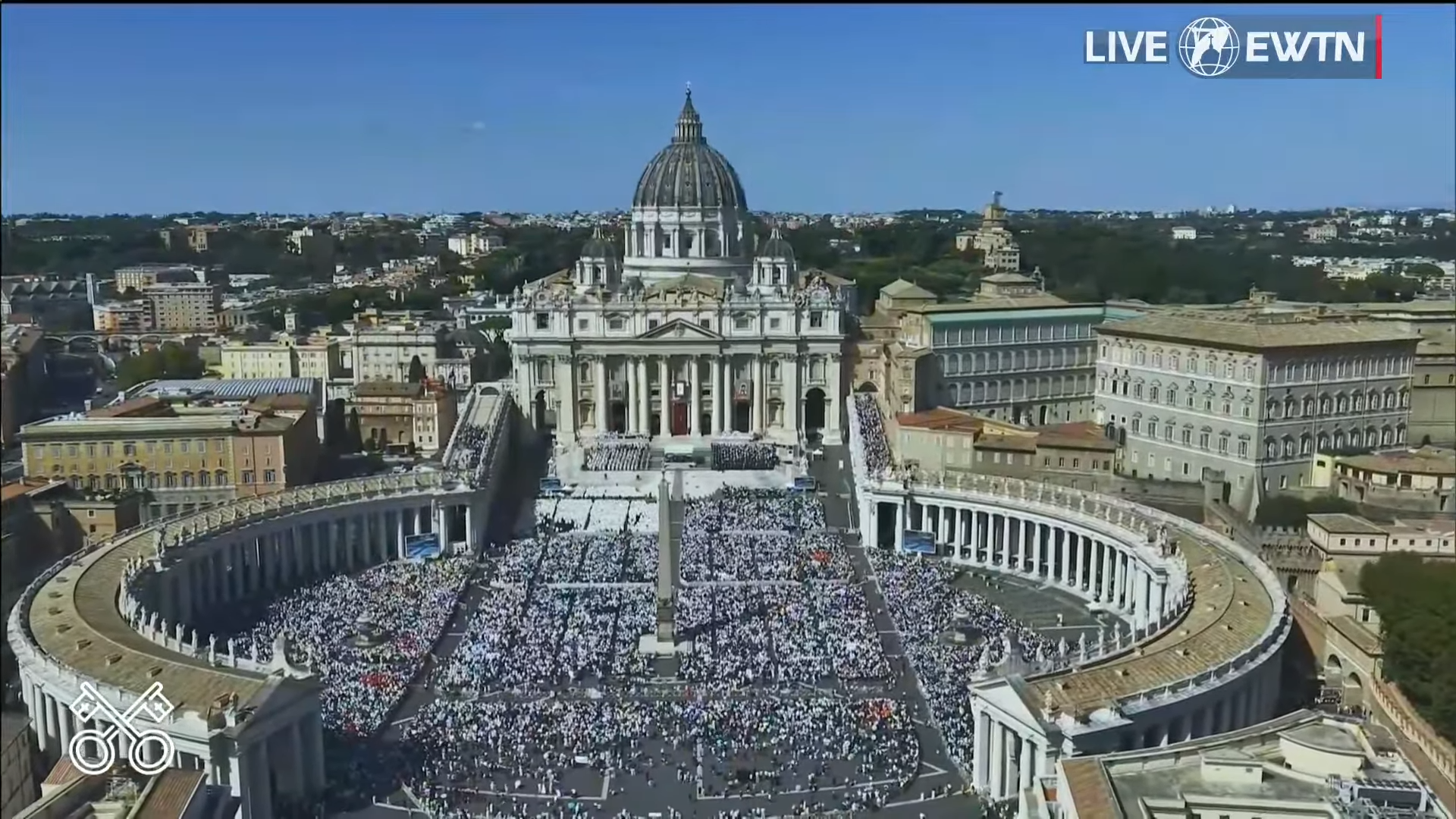 封聖彌撒週日在聖伯多祿廣場舉行，場面壯觀。（翻攝 EWTN YouTube頻道）