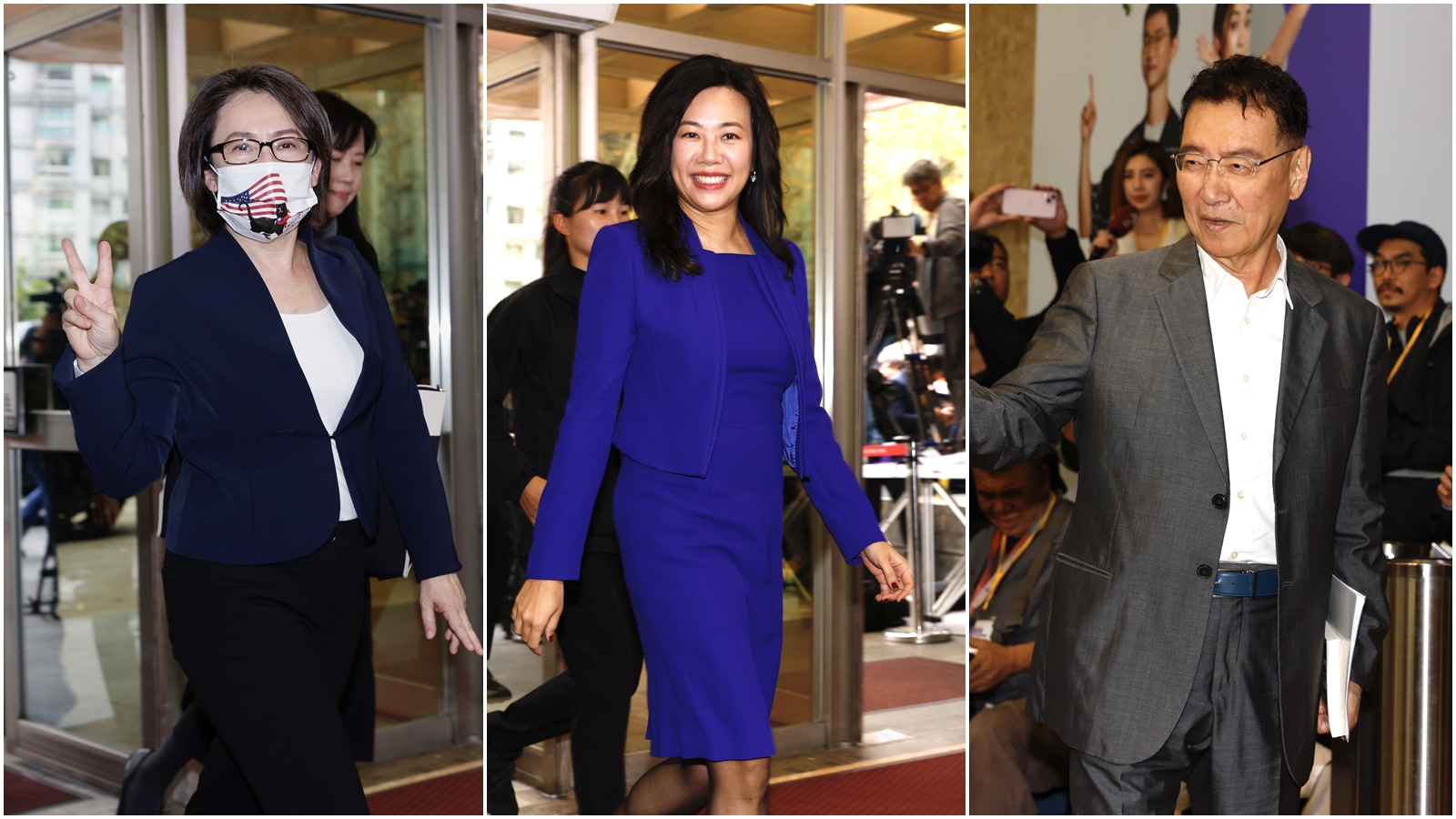 2024副總統電視辯論會，眼見趙少康（右）幾乎猛攻蕭美琴（左），吳欣盈（中）交叉詰問環節中無奈嗆「不要把我當成空氣」。