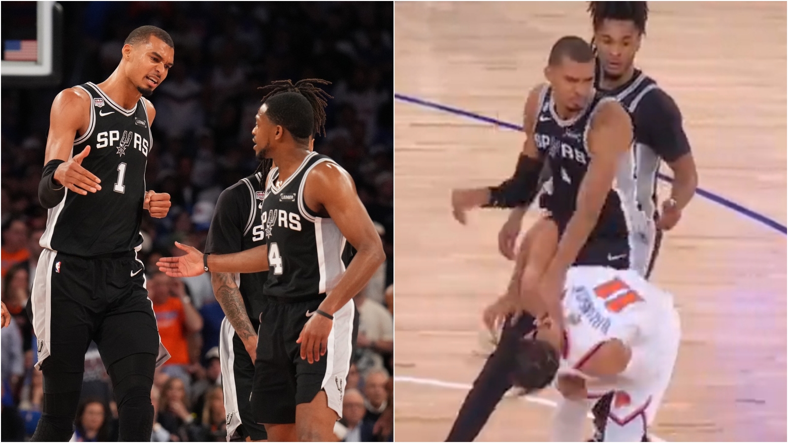 陳冠希罕見爆氣!轟NBA裁判漏吹文班亞馬對布朗森的的惡意犯規。(翻攝馬刺、ESPN X)