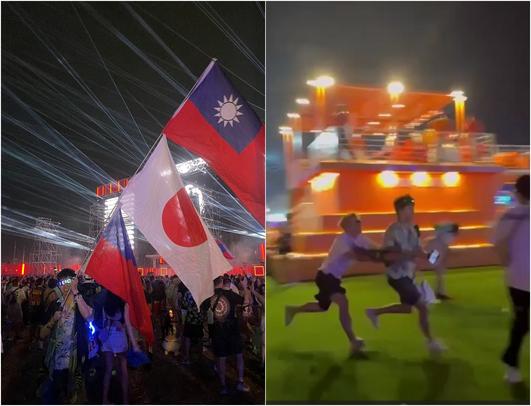 泰國電音節有人高舉台灣國旗,竟遭中國人硬扯搶走。(翻攝網路)
