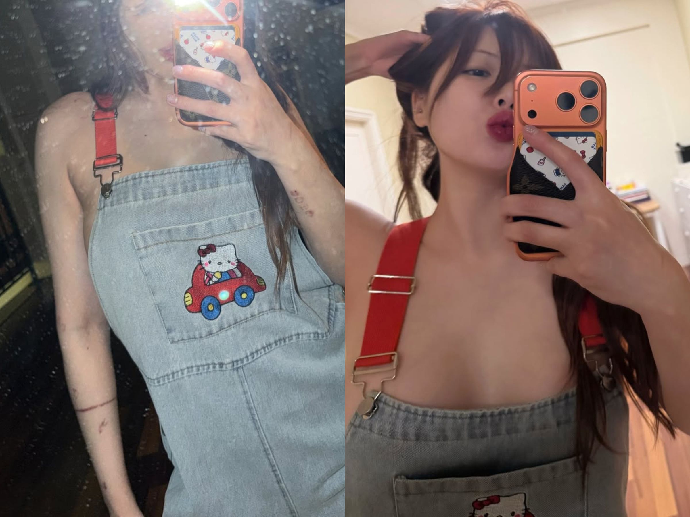 泫雅單穿一件牛仔吊帶裙,大方展露側乳的性感曲線與白皙皮膚。(翻攝泫雅IG)