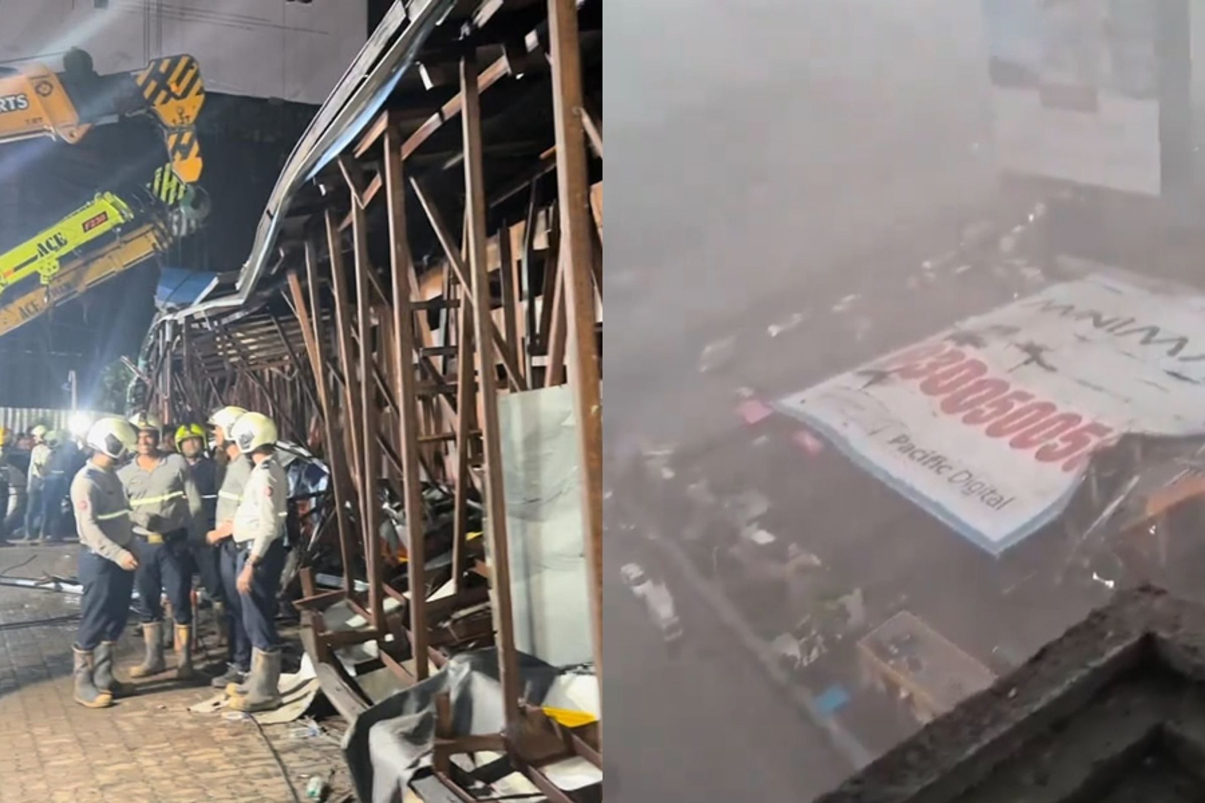 孟買近日發生大雷雨,導致一塊巨型看板倒塌壓死14人。(翻攝自@mieknathshinde、@ndtv X)