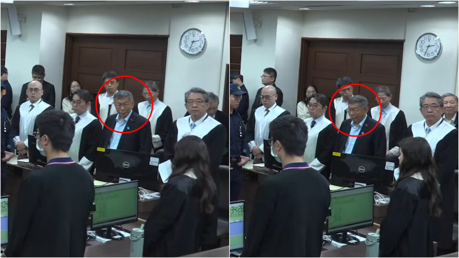 柯文哲原本保持微笑，但聽見因違背職務收受賄賂罪遭判刑後，臉色凝重一度愣住。（翻攝「臺北地院刑事科」YT）