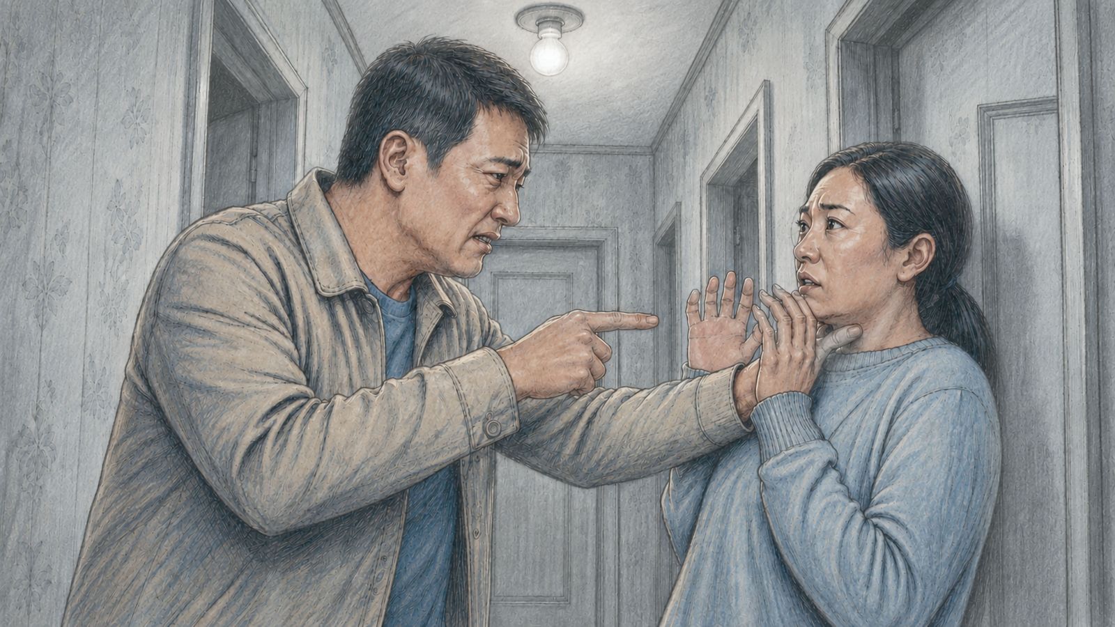 經濟重擔讓阿豪的情緒更加容易失控，有時摔東西，有時對小晴施暴。（示意圖由AI軟體magnific優化，本刊美術組後製）