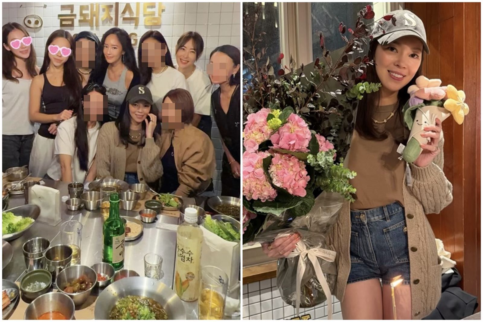 曾馨瑩與姊妹們歡慶51歲生日,開的對鏡頭比愛心。(翻攝自關穎IG)