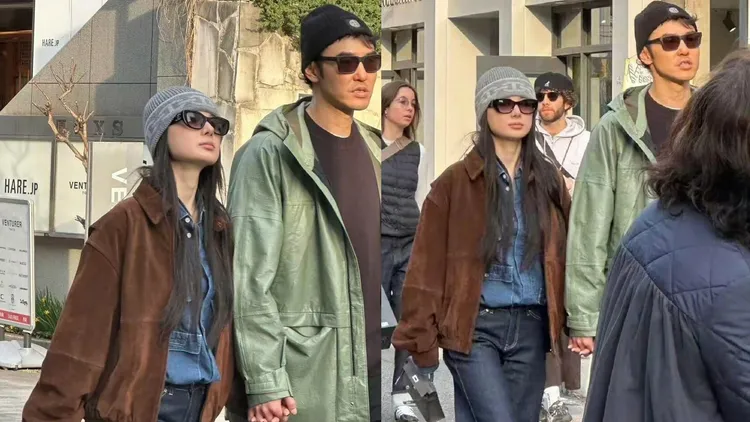 阮經天與女友在東京原宿街頭網友拍到逛街畫面。（翻攝會火微博）