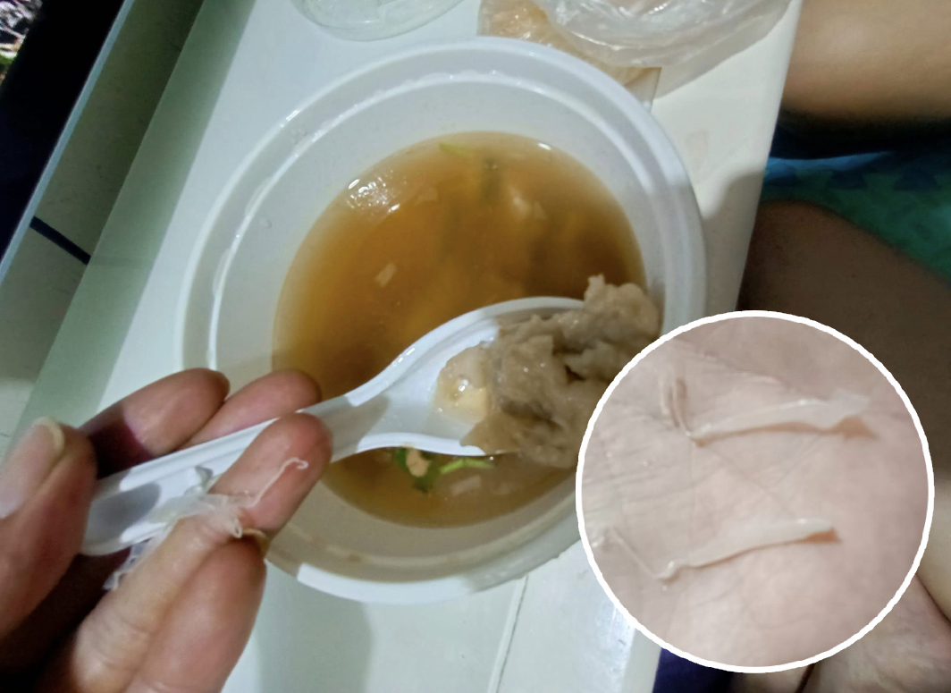 民眾表示吃肉羹咬到「塑膠條」，直呼太噁心。（翻攝臉書社團基隆人）