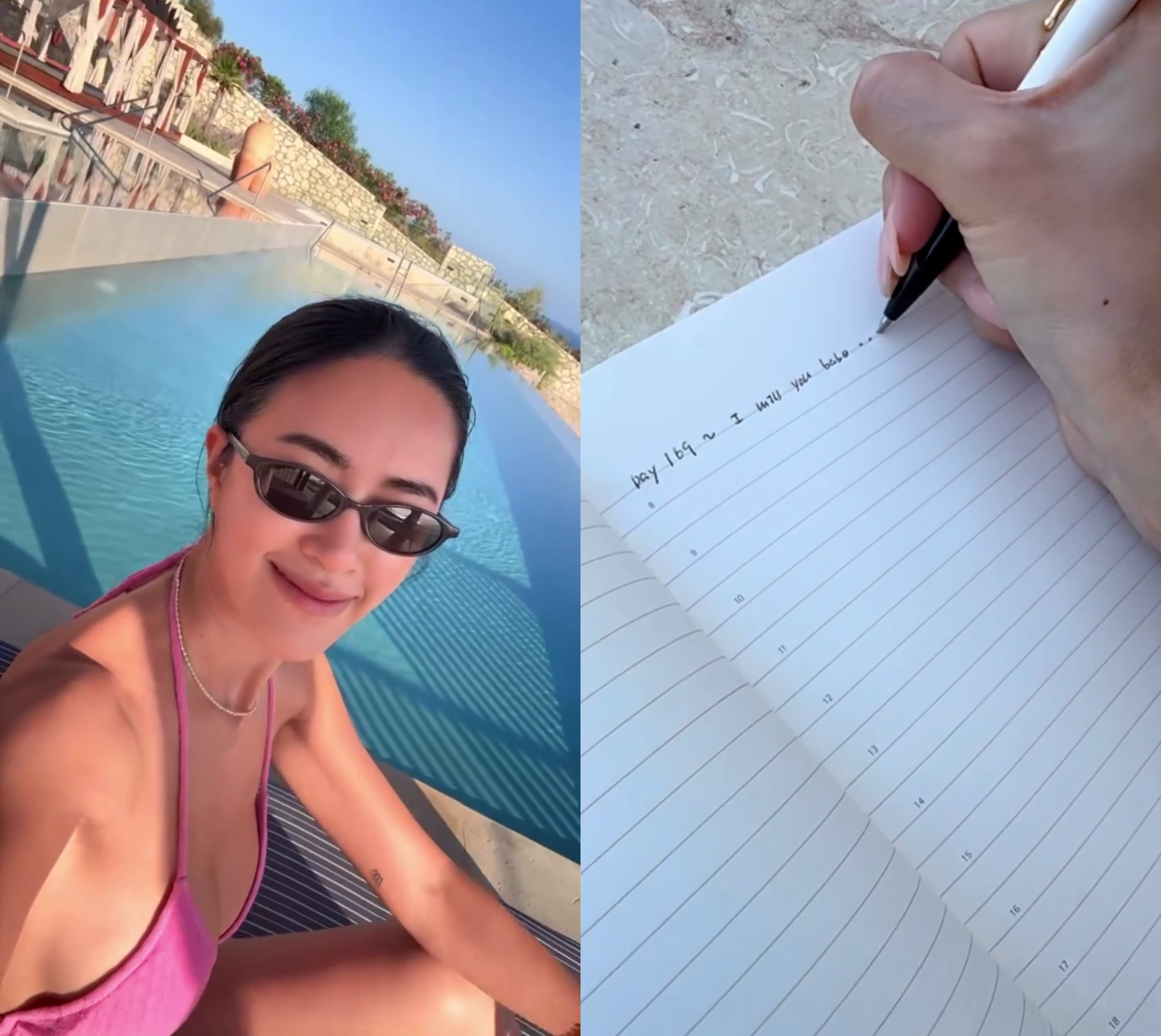譚以欣重返3年前被求婚的希臘克里特島，並在筆記本寫下「Day 169～I miss you babe...」，流露對亡夫徐子翔的思念。（翻攝oliviawawa IG）